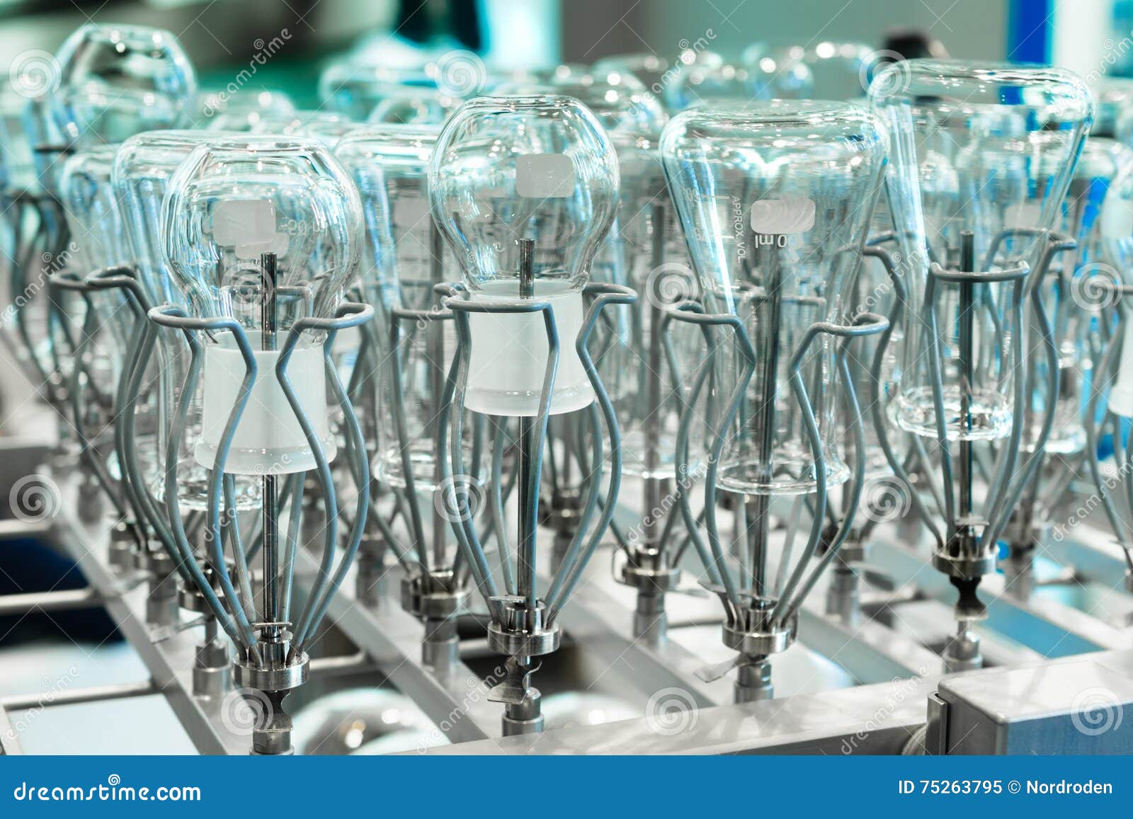 Flasks and Test Tubes Set in the Tray Industrial Dishwasher. Stock