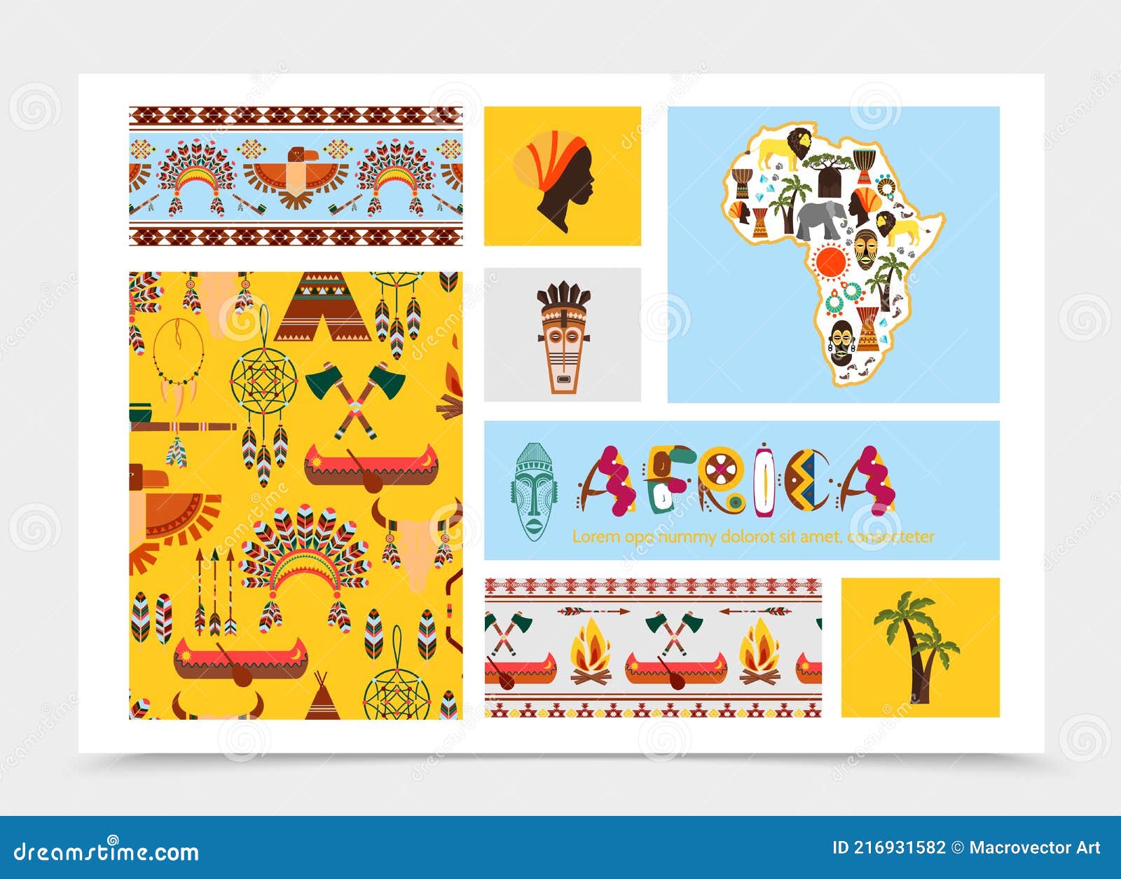 Flat African Native Elements Composition Stock Vector Illustration of