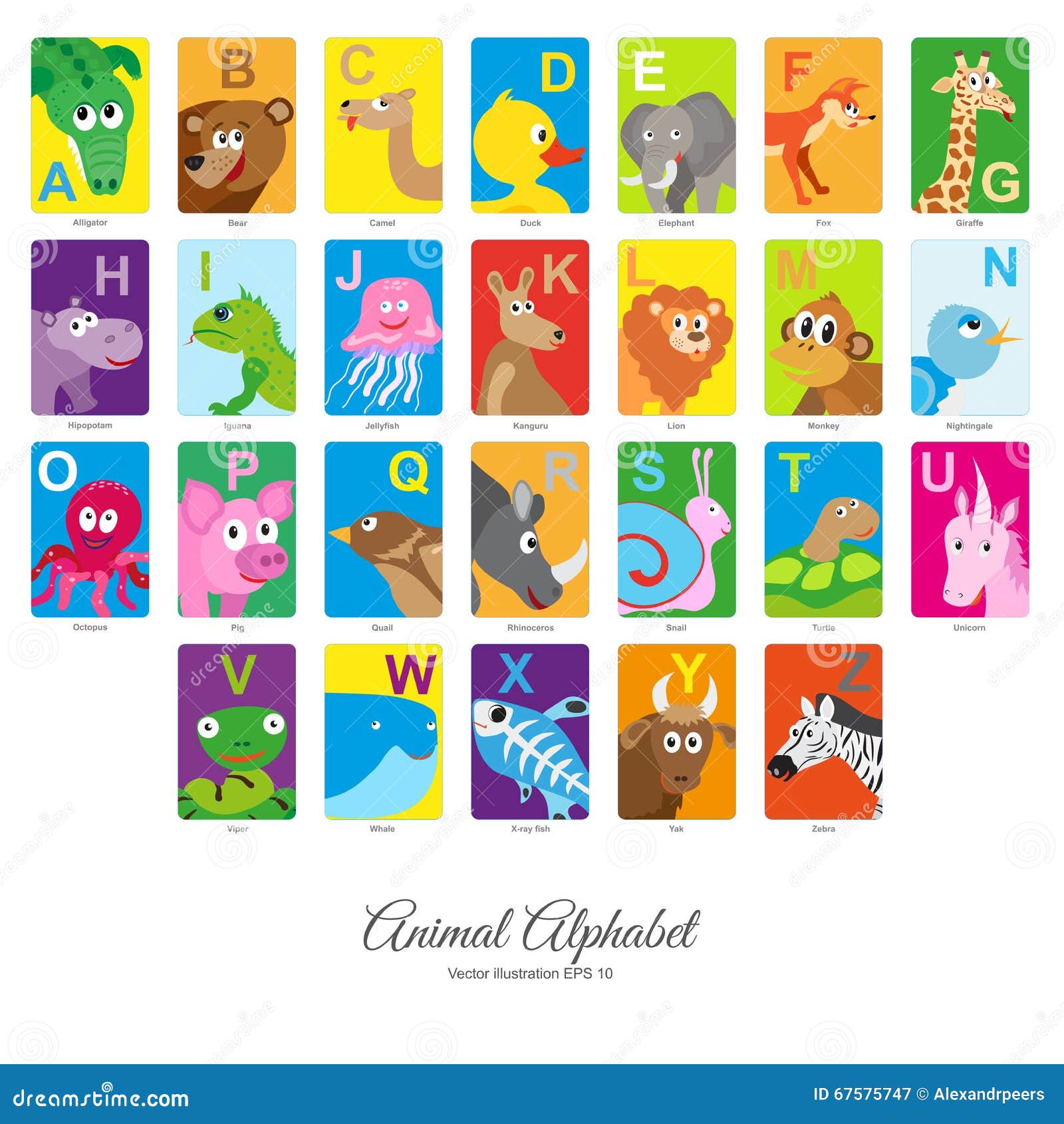 Download Flat Animal Alphabet stock vector. Illustration of bear - 67575747