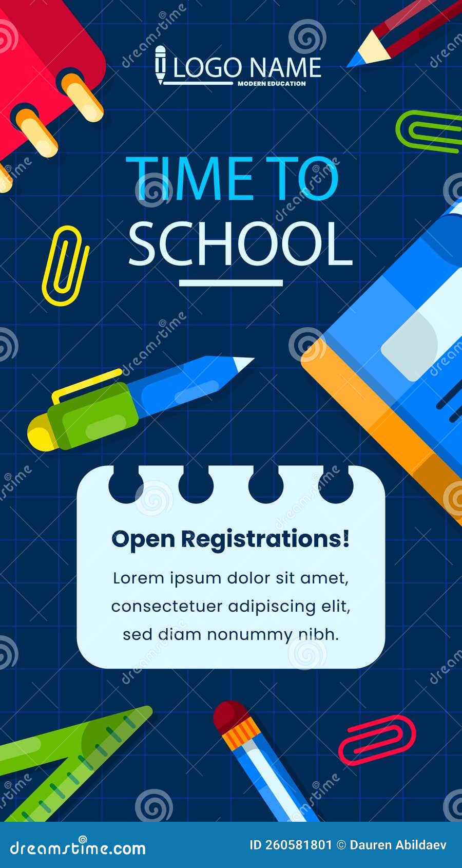 Flat Back To School Post Stories Set Vector Illustration Stock Vector