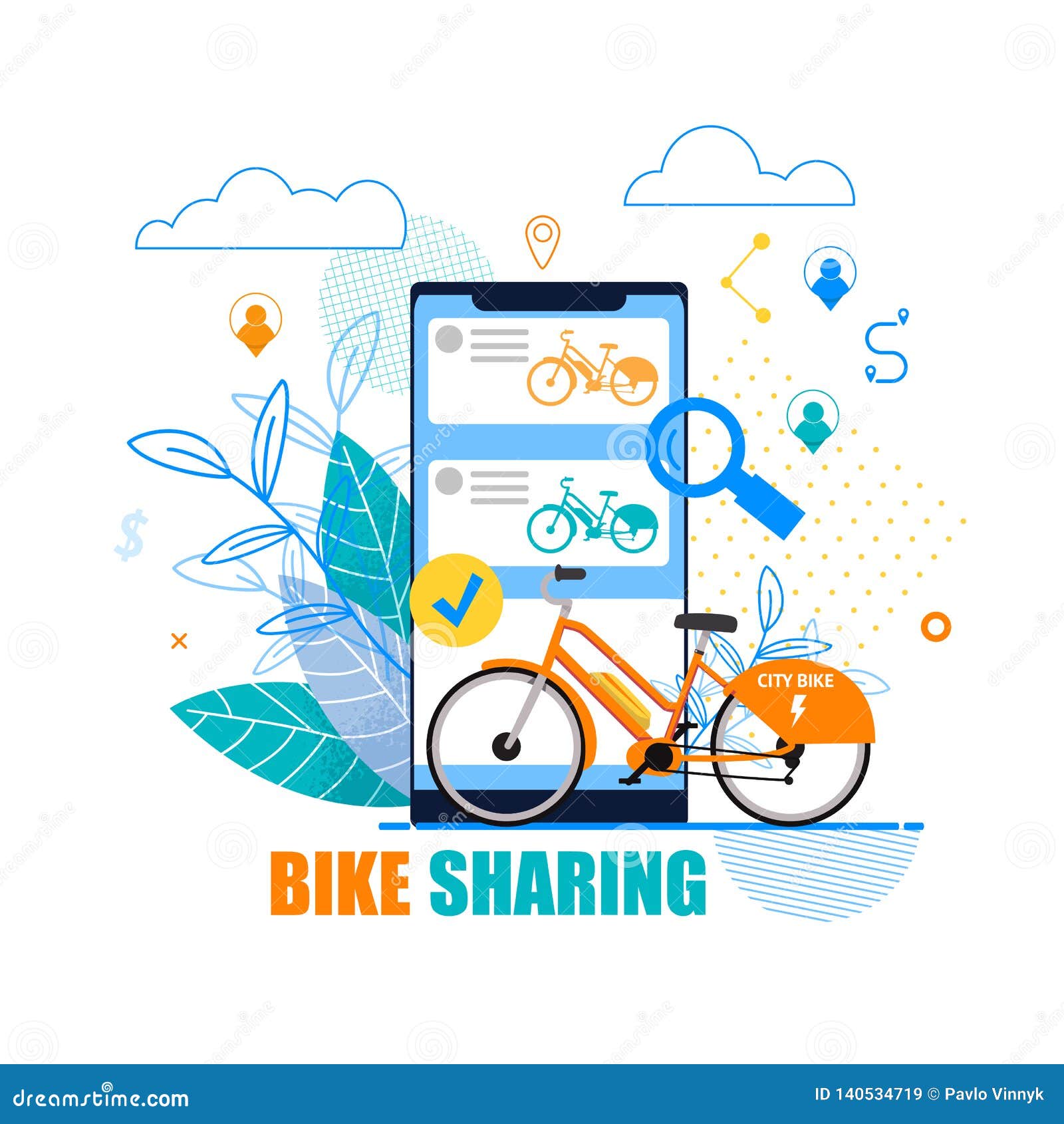 flat banner bike sharing on white background.