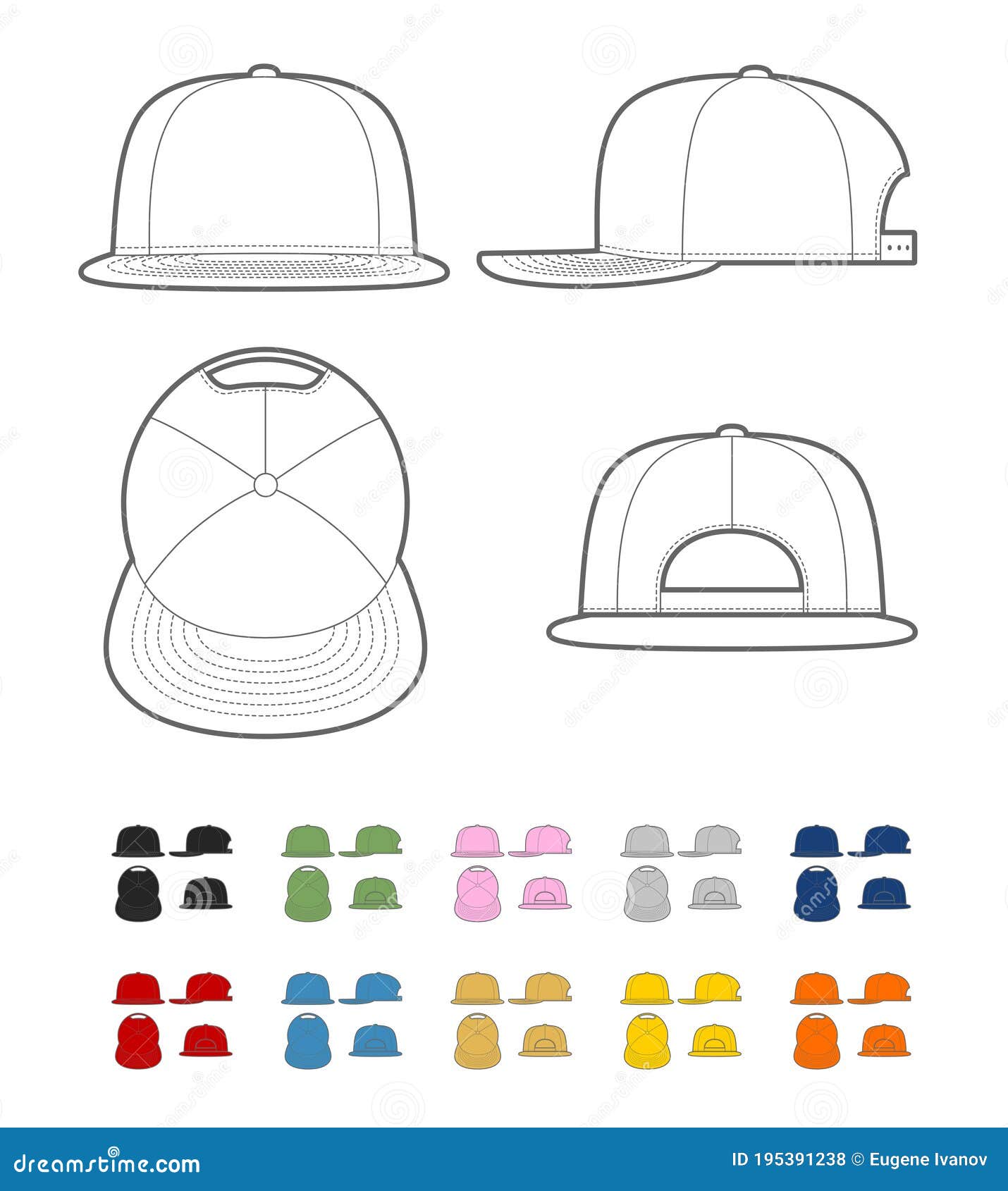 Flat bill cap stock vector. Illustration of black, style - 195391238