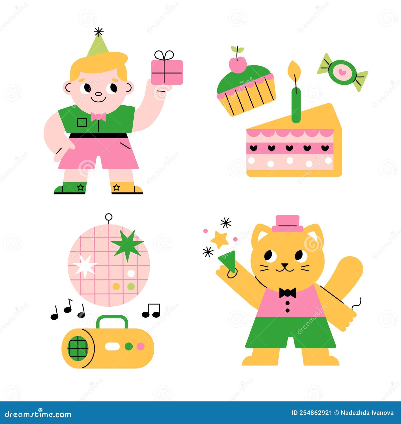 Flat Birthday Stickers Vector Illustration Stock Vector Illustration