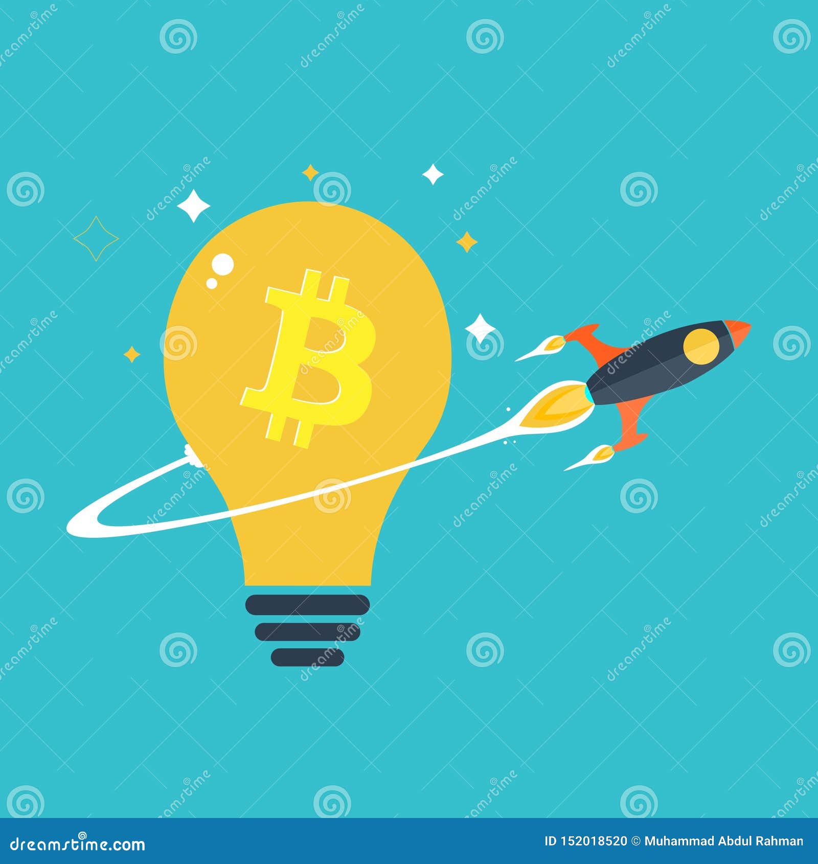 Flat Rocket Thrusting Over Bitcoin Bulb Stock Illustration - Illustration  of mind, launching: 152018520