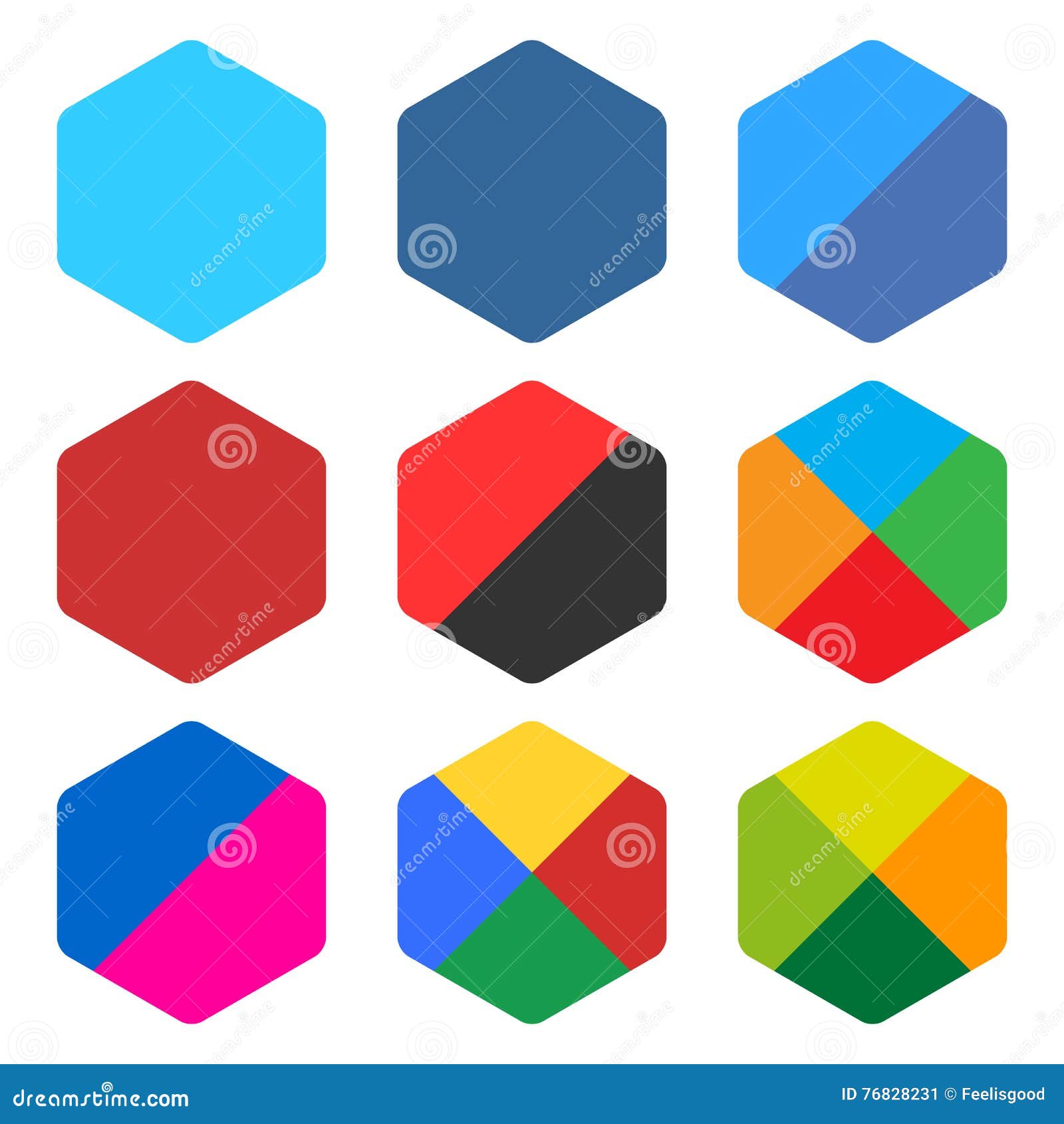 flat blank rounded hexagon icon set web button