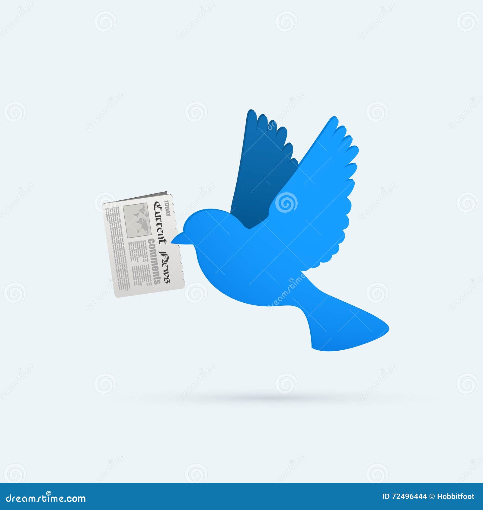 Flat Blue Bird with Newspaper. Social Media Concept Stock Vector