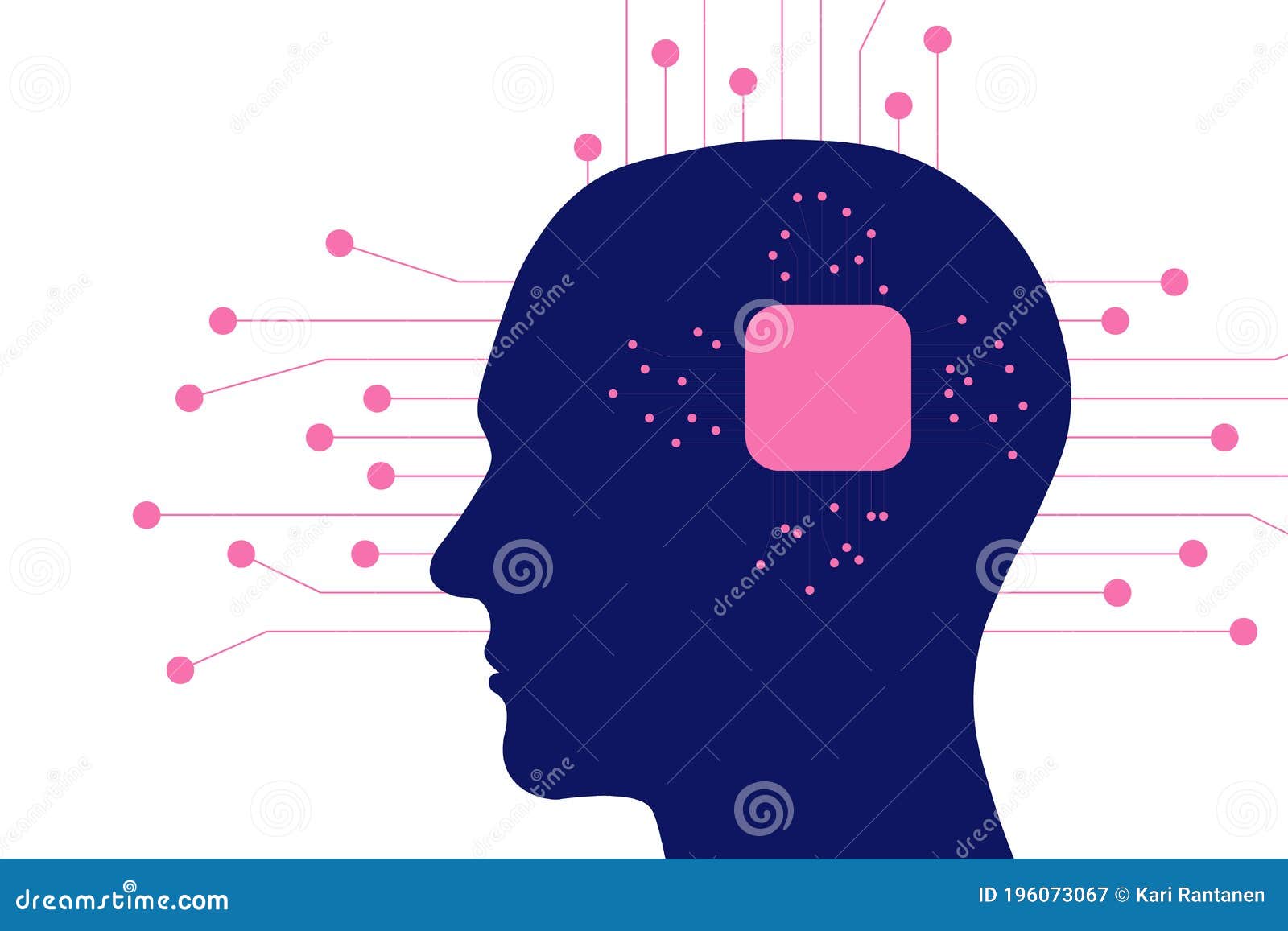 Flat Blue Head Profile Silhouette with a AI Chip Stock Vector ...