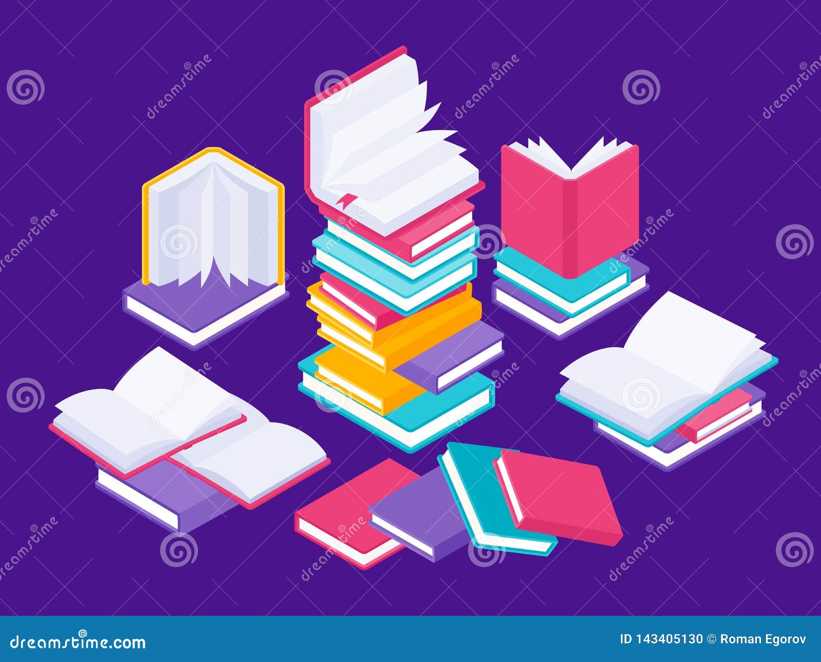 flat books concept. literature school course, university education and tutorials library .  group of