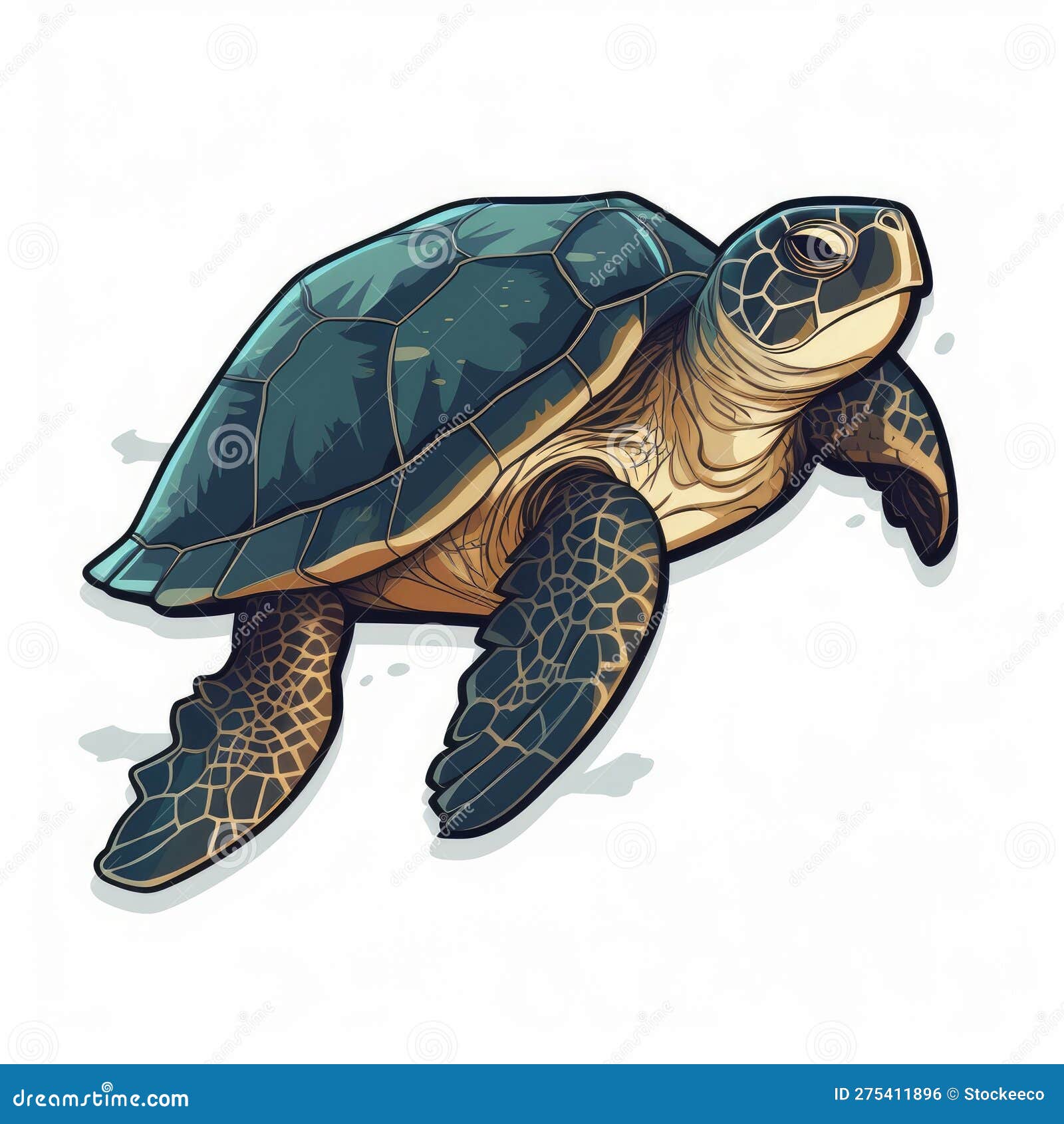 flat border sticker prompt with hawksbill turtle in cute anime style