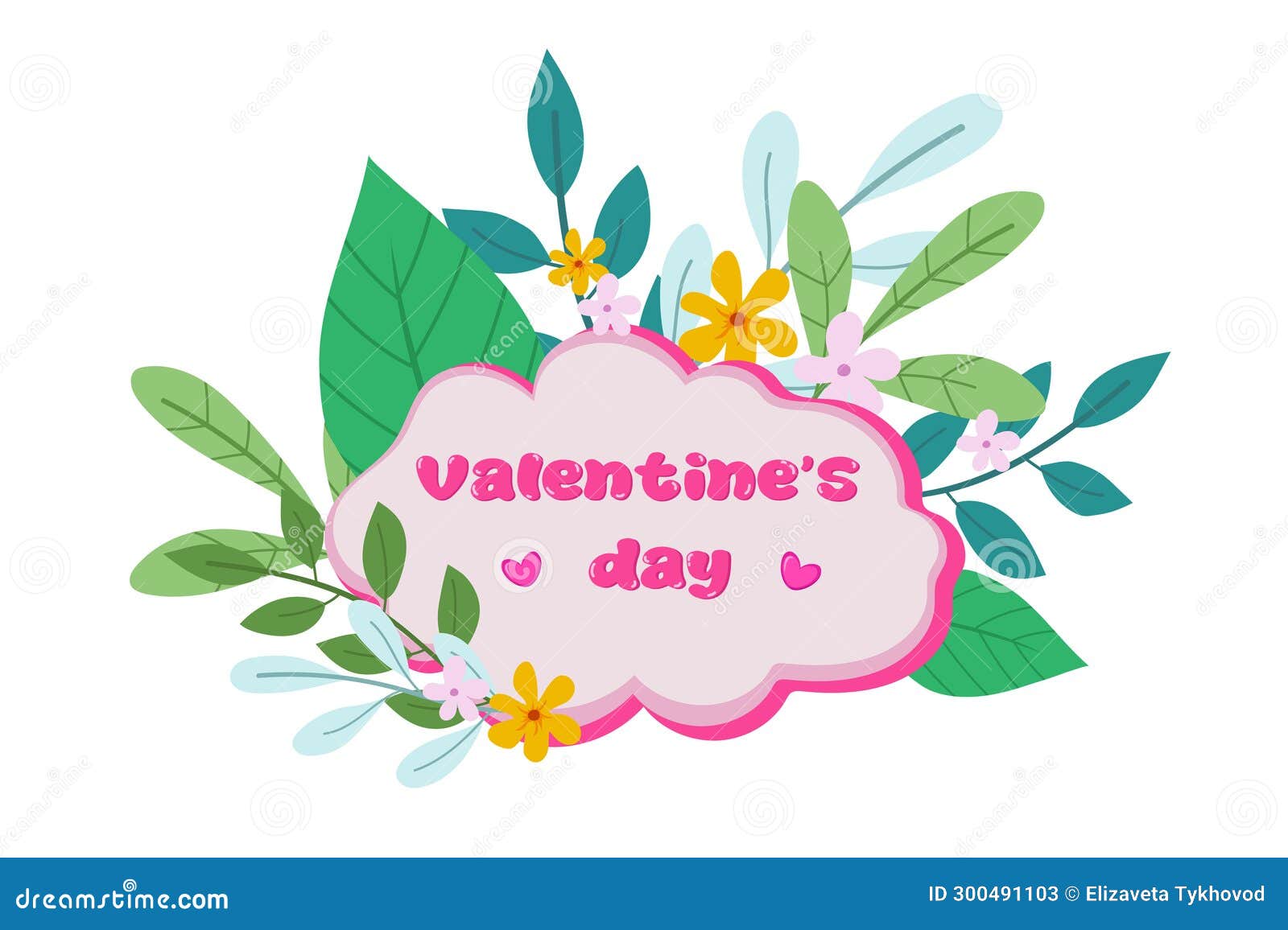 Flat Card with Hearts and Flowers for Valentine S Day Stock