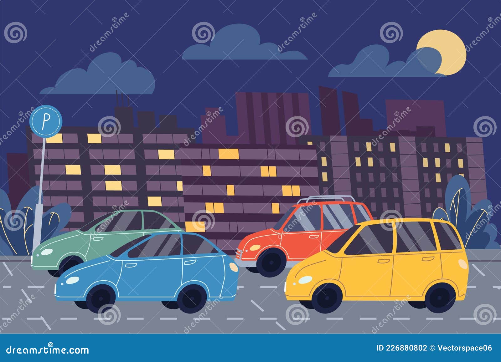 Flat Cartoon Cars on City Night Parking,vector Illustration Concept Stock Vector - Illustration of parking, stylish: 226880802 Flat Cartoon Cars on City Night Parking,vector Illustration Concept Stock Vector - Illustration of parking, stylish: 226880802