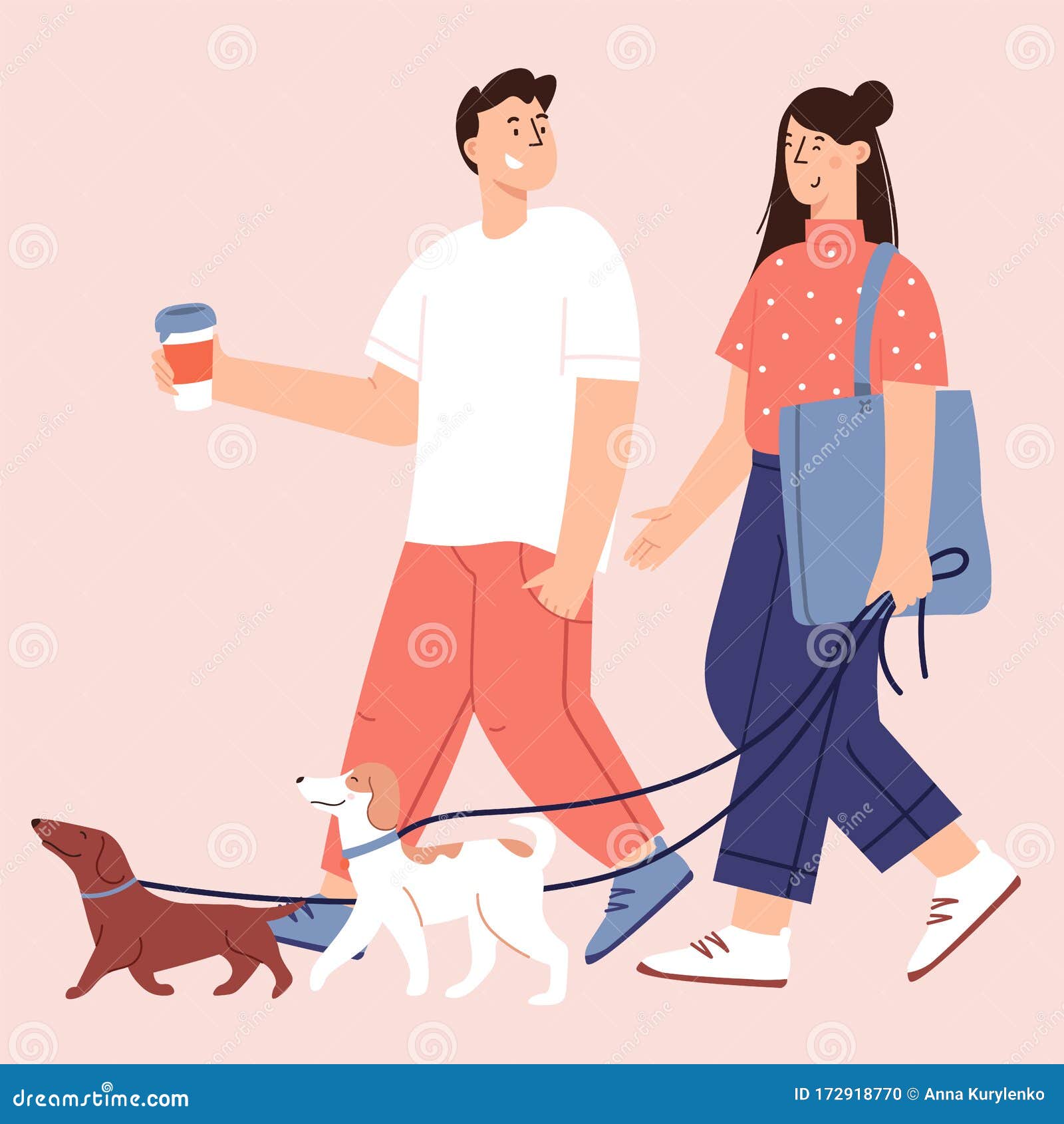 Flat Cartoon Vector Illustration about Human and Dogs Friendship Stock  Vector - Illustration of domestic, obey: 172918770