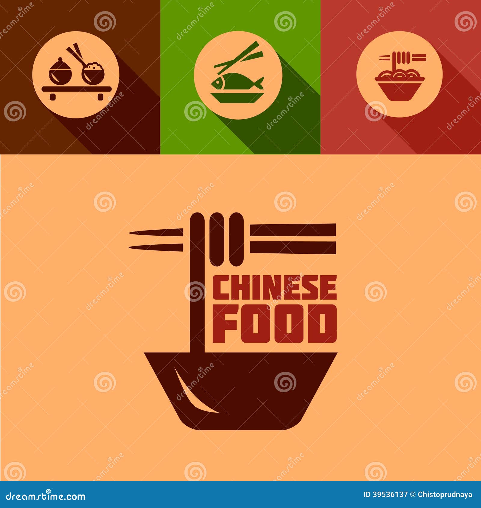 Flat Chinese Food Design Elements Stock Vector Illustration of fish