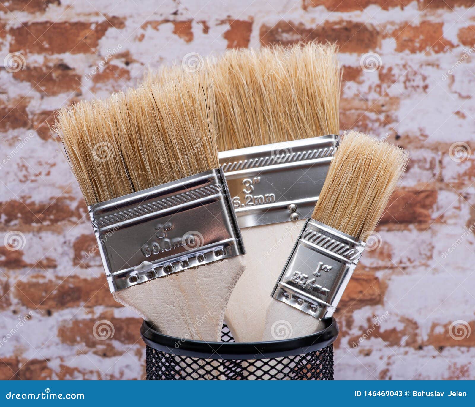 Flat Chip Painting Brush Isolated on Brick Wall Stock Image Image of