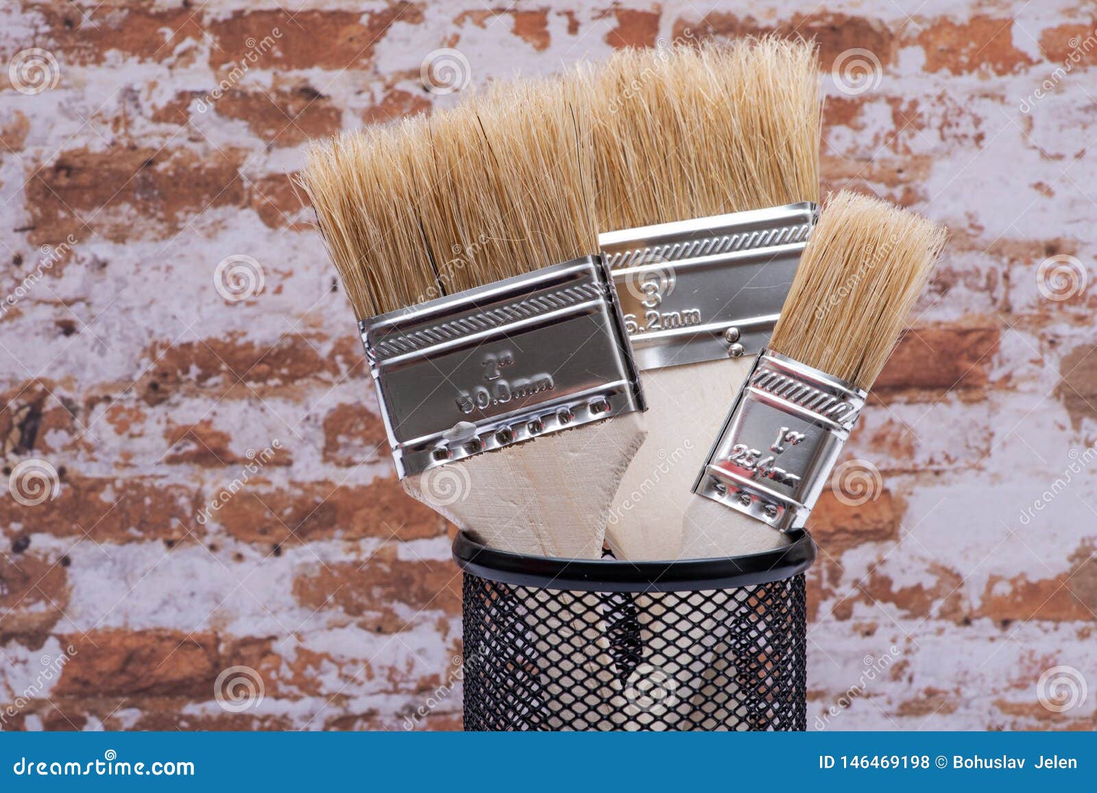 Flat Chip Painting Brush Isolated on Brick Wall Stock Photo Image of