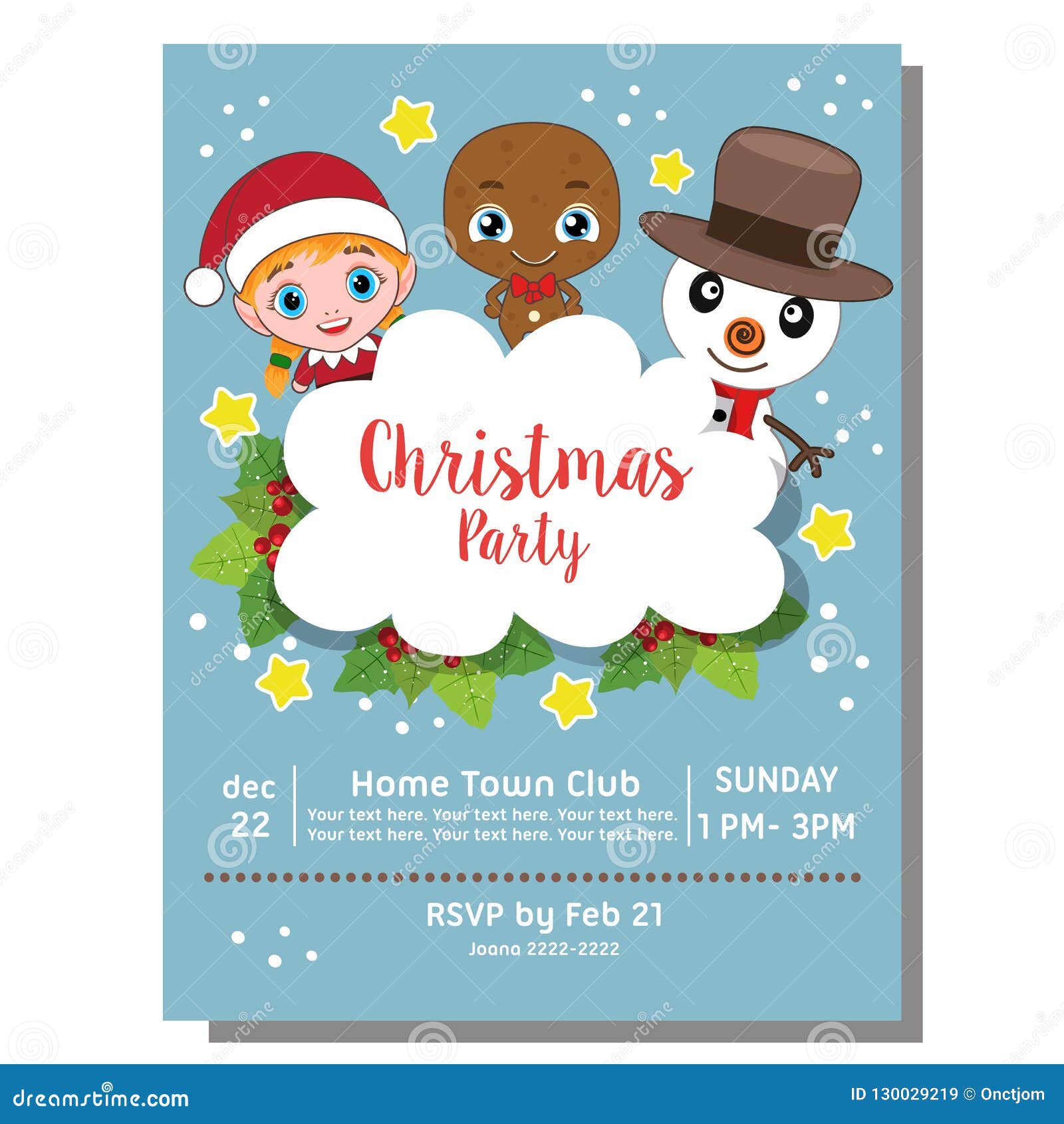 Flat Christmas Party Invitation Card with Kid Costume Characters Stock ...