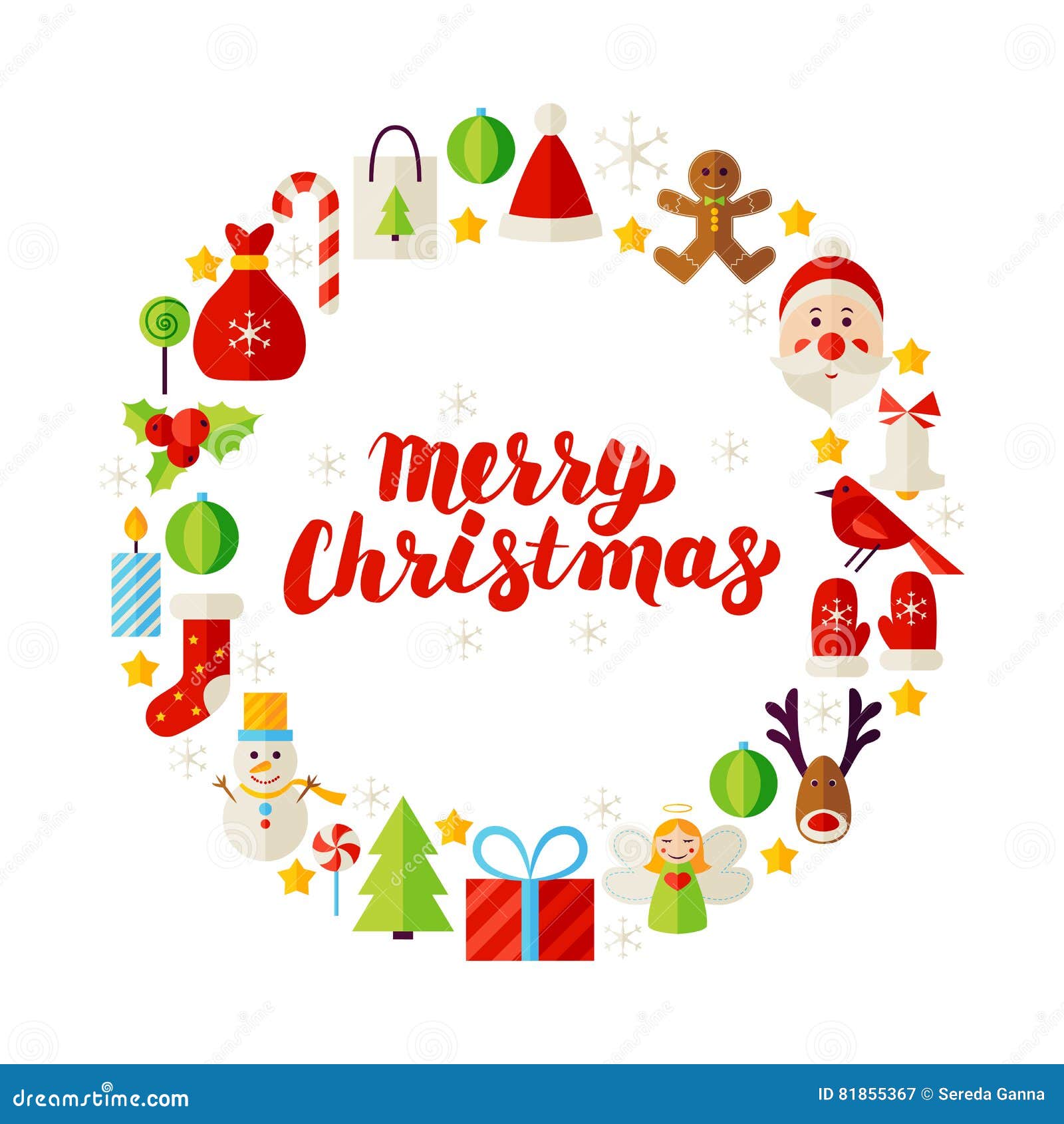 Flat Circle Merry Christmas Objects Stock Vector Illustration of