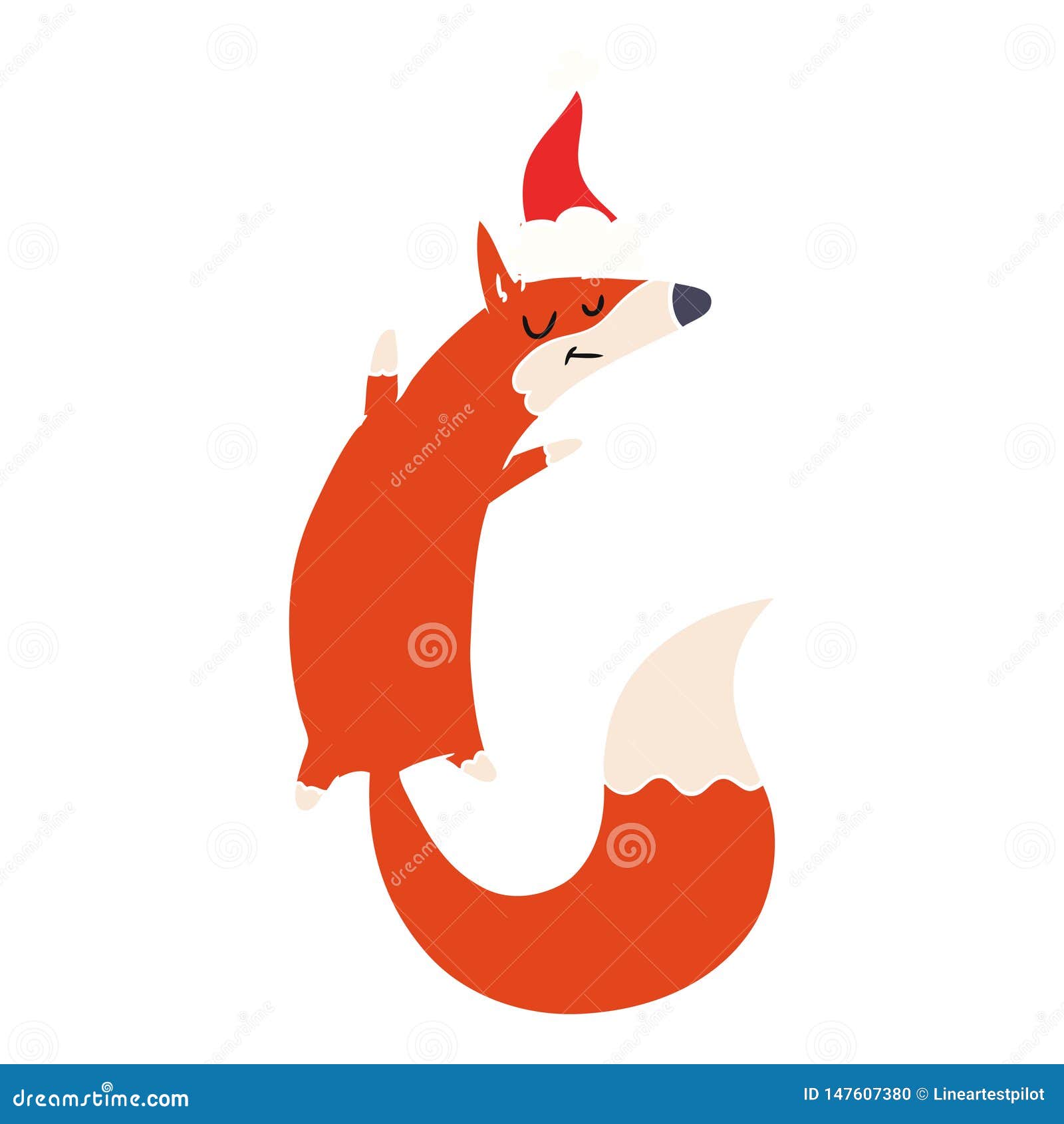 Flat Color Illustration of a Jumping Fox Wearing Santa Hat Stock Vector ...