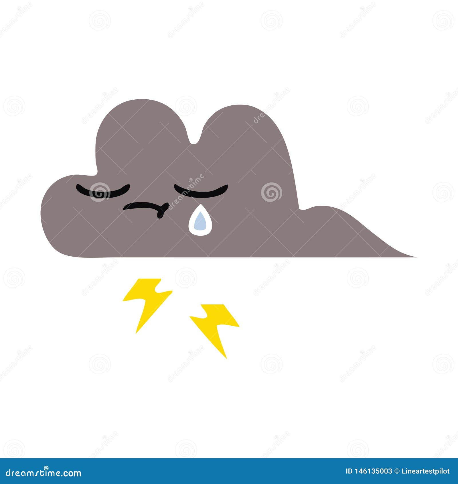 Flat Color Retro Cartoon of a Storm Cloud Stock Vector - Illustration ...