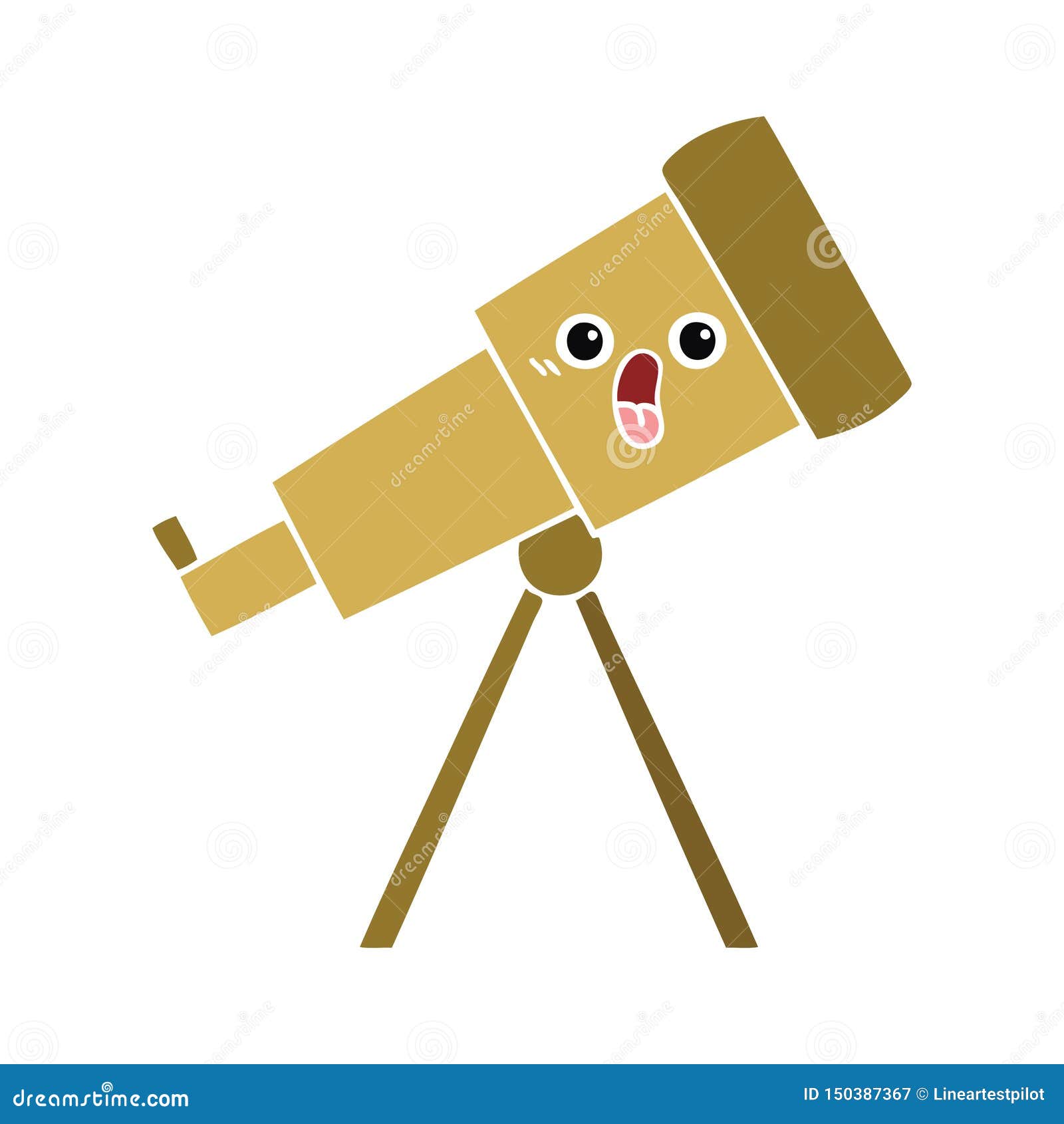 Flat Color Retro Cartoon of a Telescope Stock Vector Illustration of