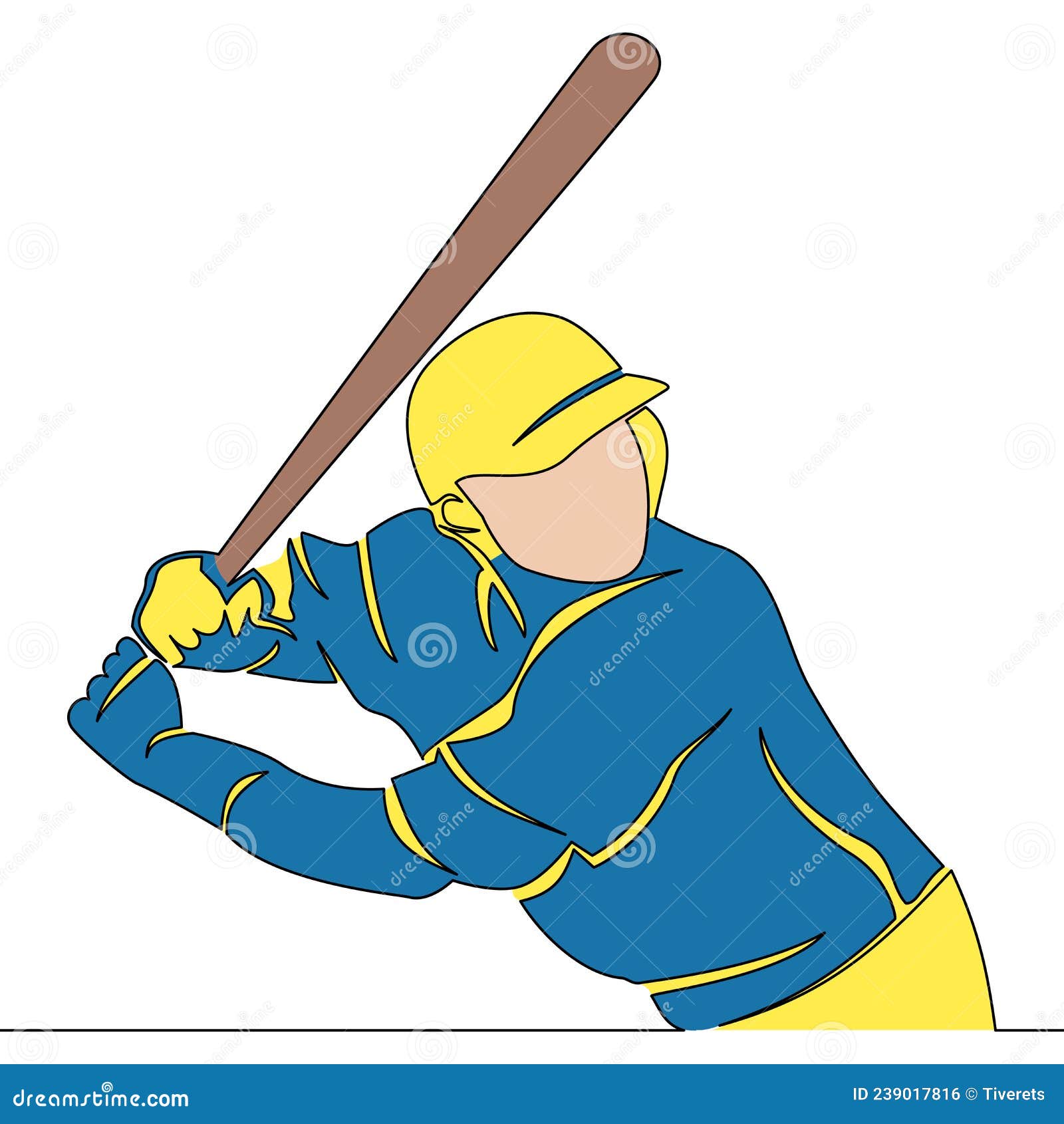 Flat Continuous Line Baseball Player Batter Concept Stock Vector