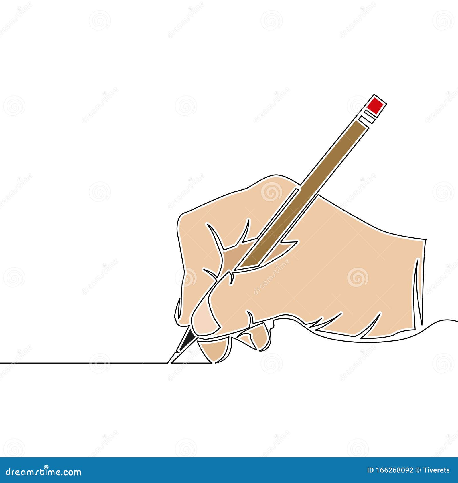 Flat Colorful Line Art Hand Holding Pencil Concept Stock Vector