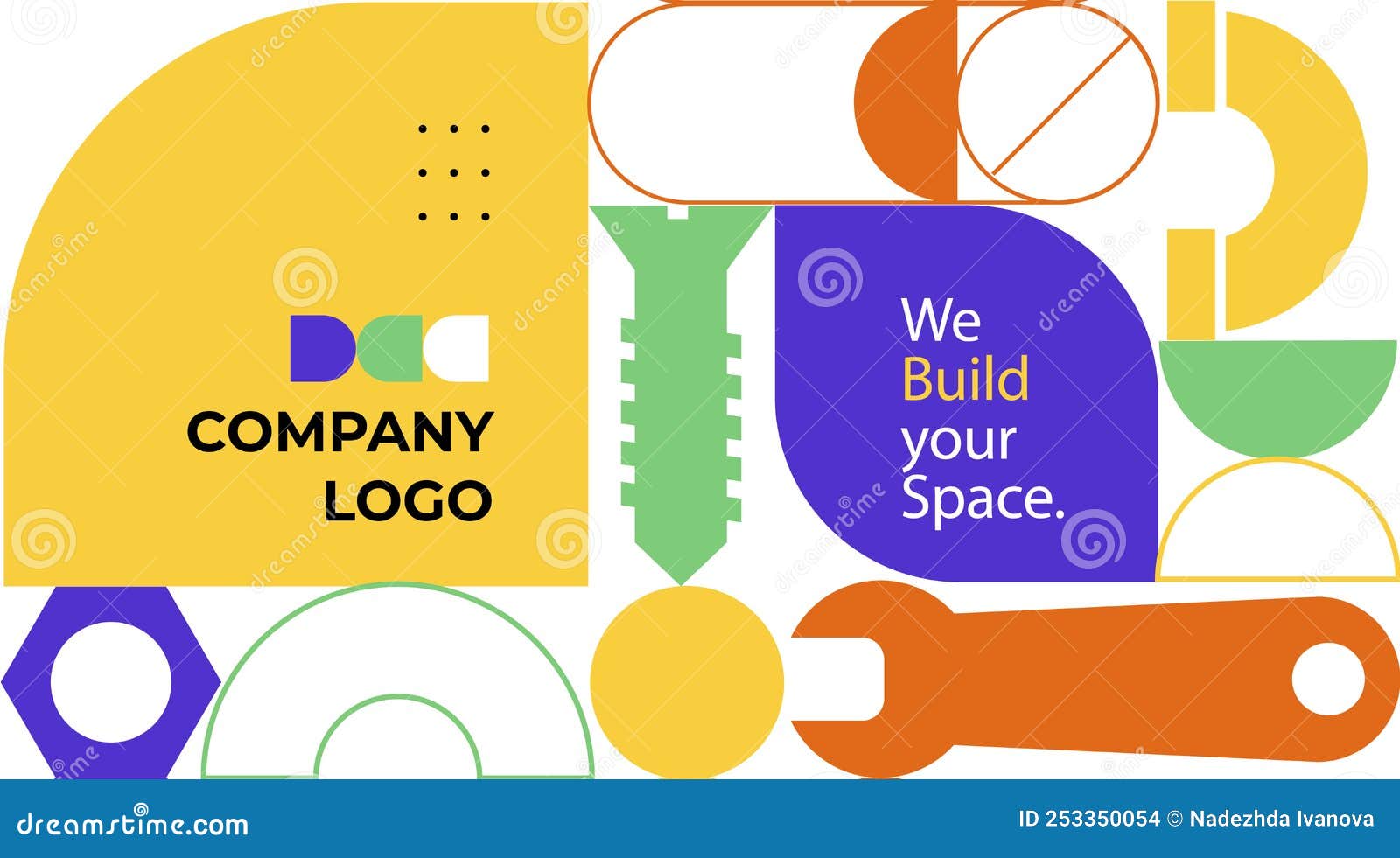 Flat Construction Horizontal Business Card Template Vector Illustration