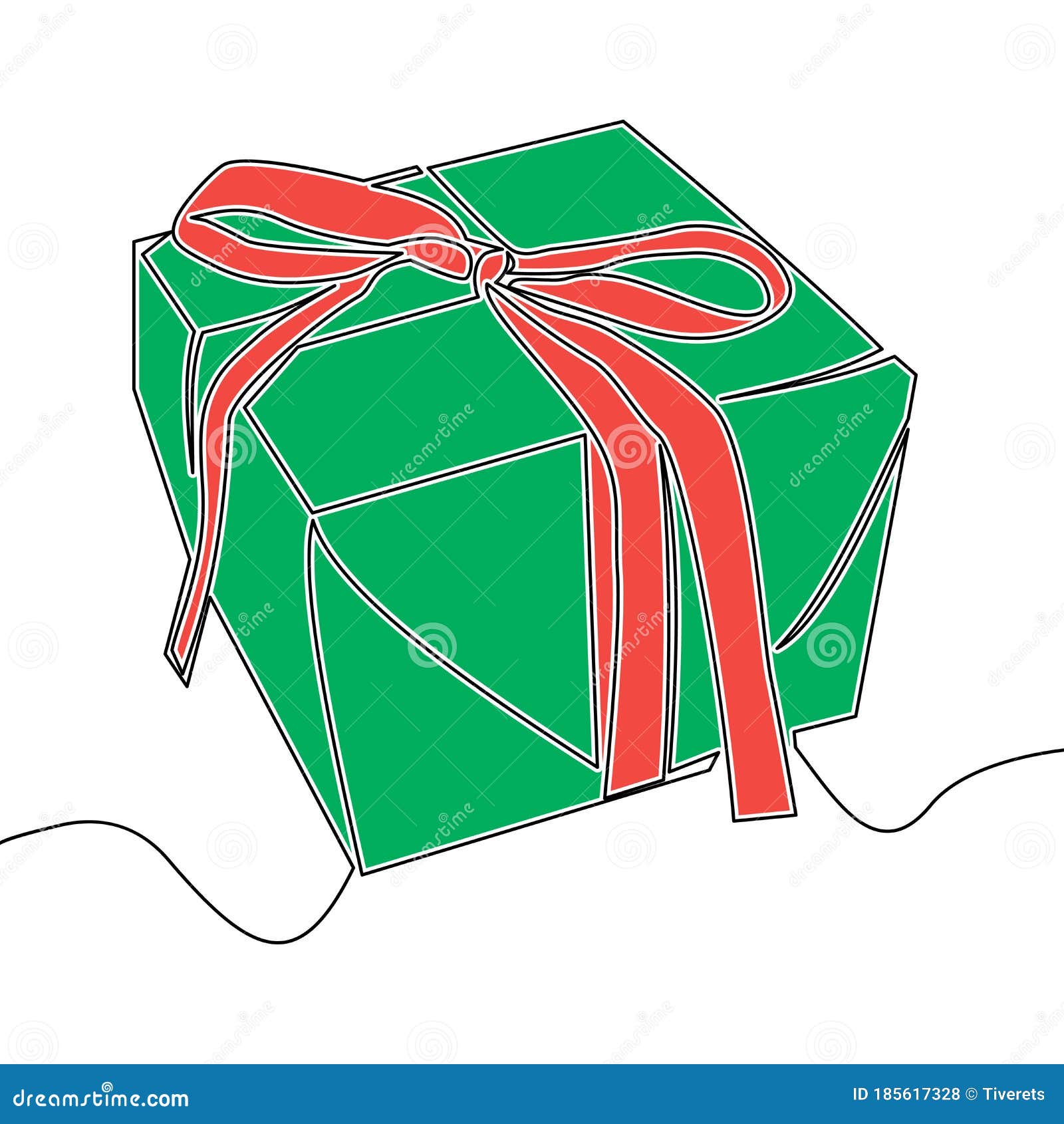 Flat Continuous Drawing Line Art Gift Box Concept Stock Vector