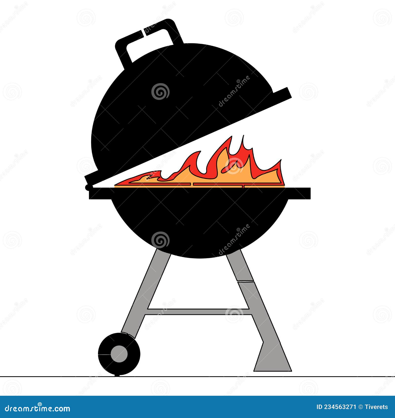 Flat Continuous Line Barbecue Picnic Cooking Stock Vector - of continuous: