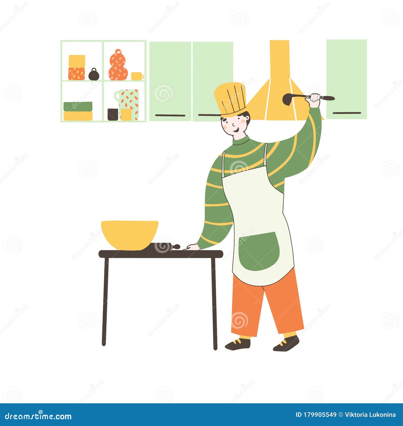 Flat Cook Character Kitchen in Cartoon Style. Happy Family Characters  Routine Stock Vector - Illustration of kitchen, dish: 179905549