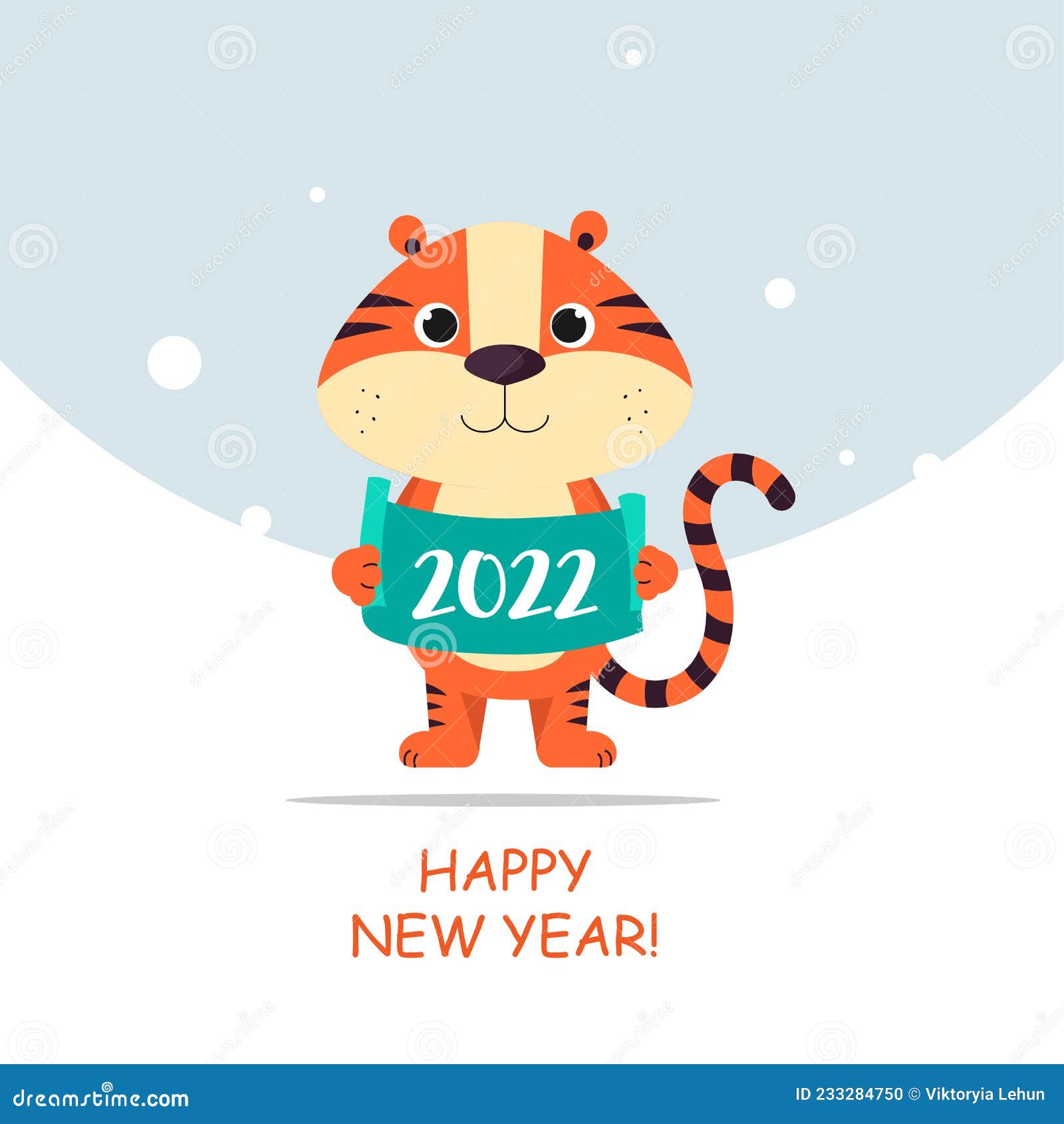 Flat Cute Cartoon Tiger Creeping Up Ion a Blue Background. Stock Vector ...