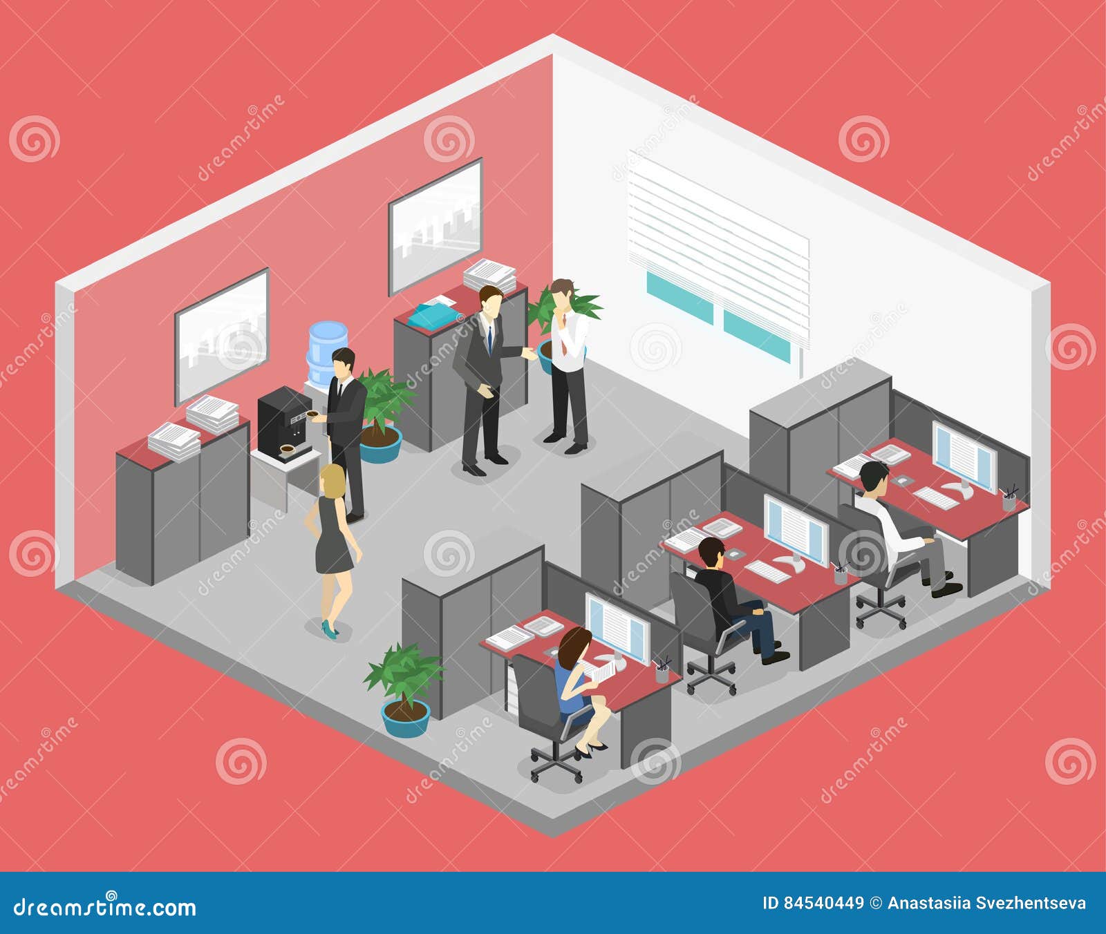 Flat 3d Isometric Abstract Office Floor Interior Departments Concept ...