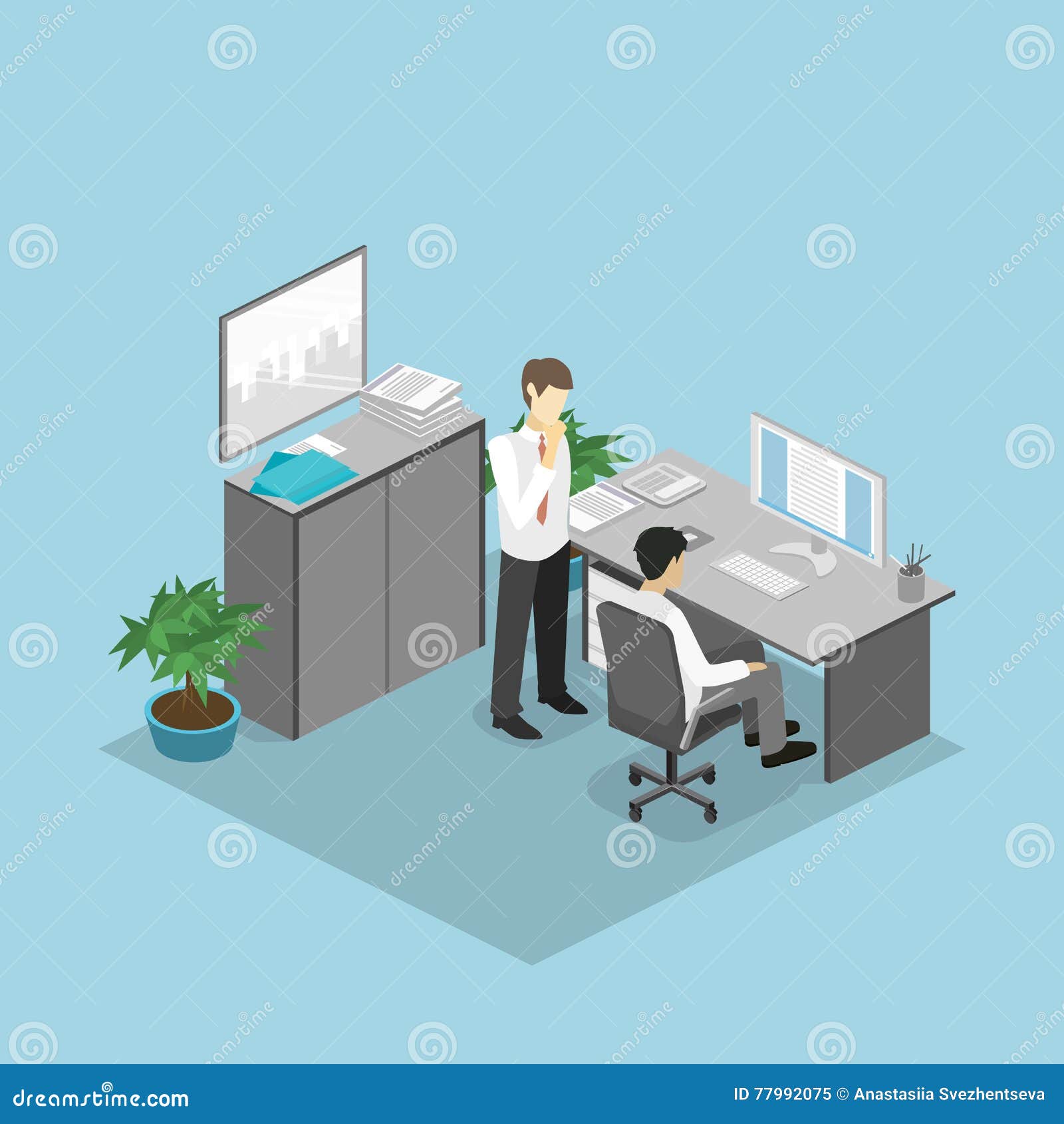 Flat 3d Isometric Abstract Office Floor Interior Departments Concept ...