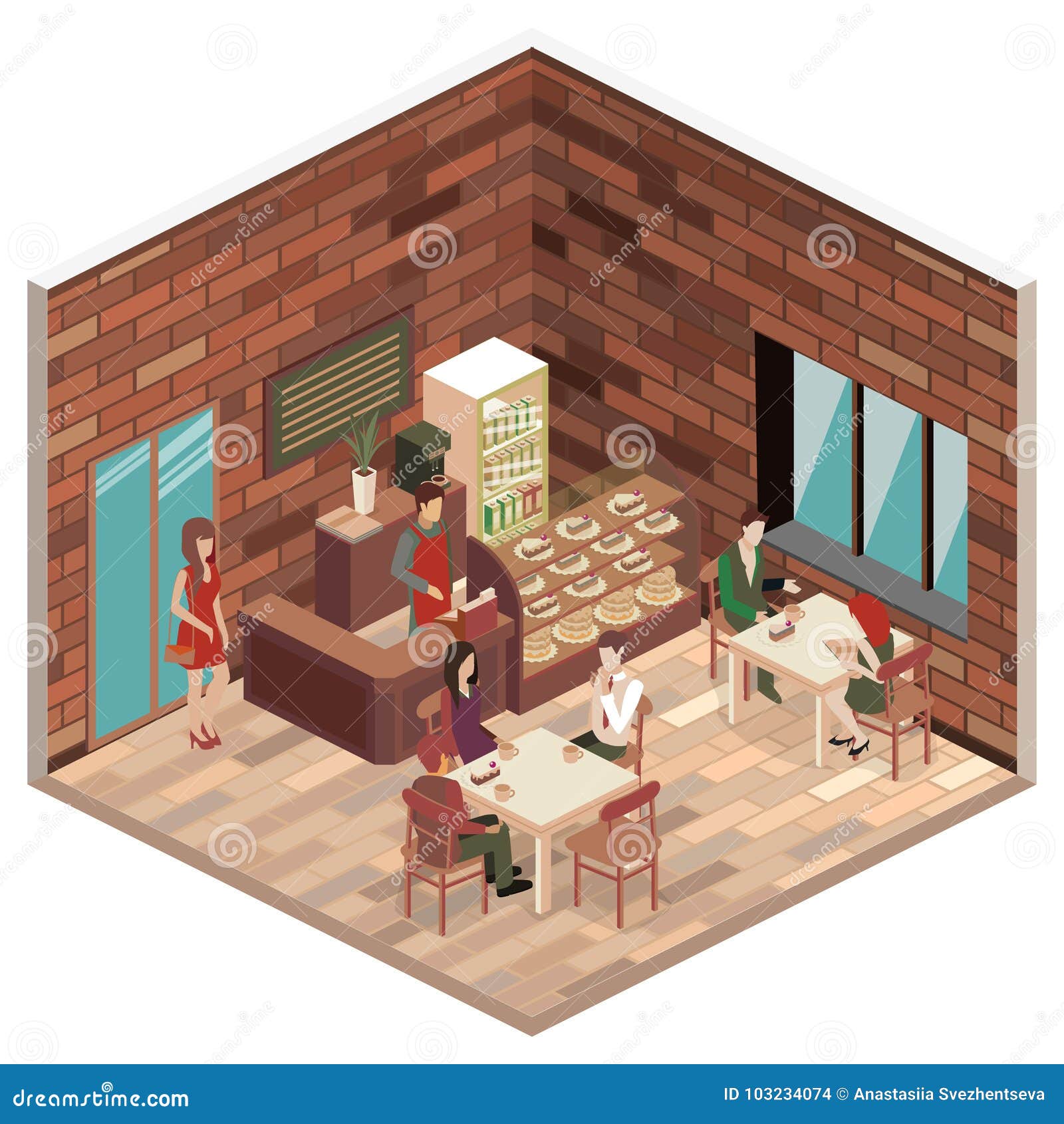 Flat 3d Isometric Design Interior Cafe Or Restaurant