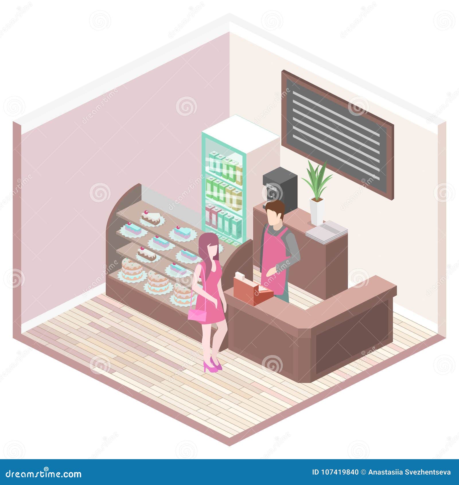 Flat 3d Isometric Design Interior Cafe Or Restaurant Stock