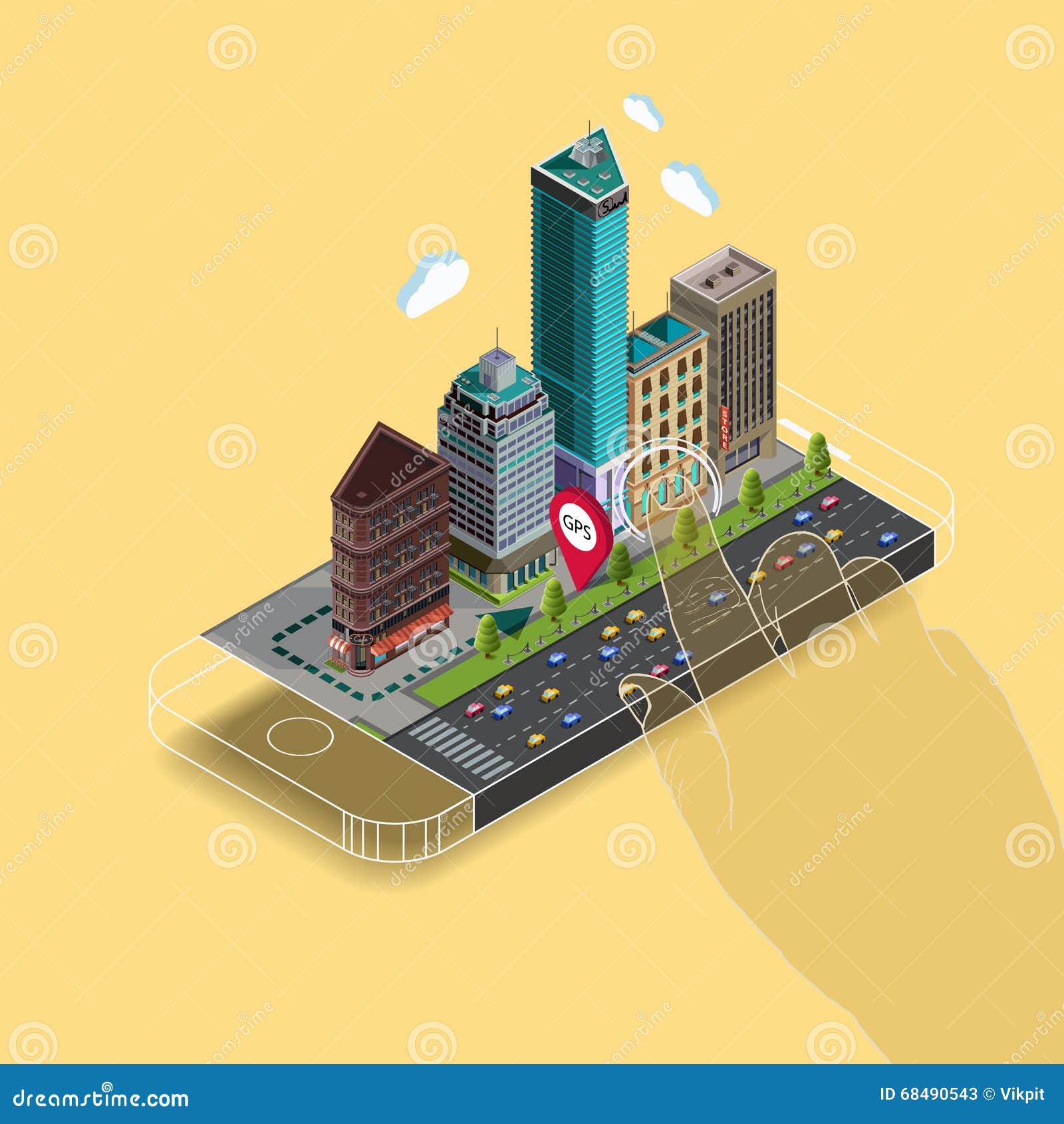 Flat Map Mobile  GPS Navigation Infographic 3d  Isometric 