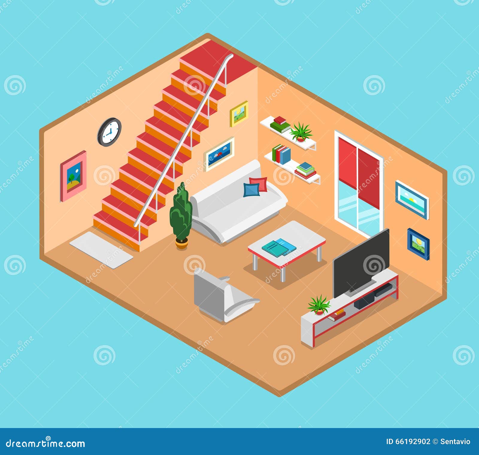 Download Flat 3d Isometric Vector Living Room Interior Web ...