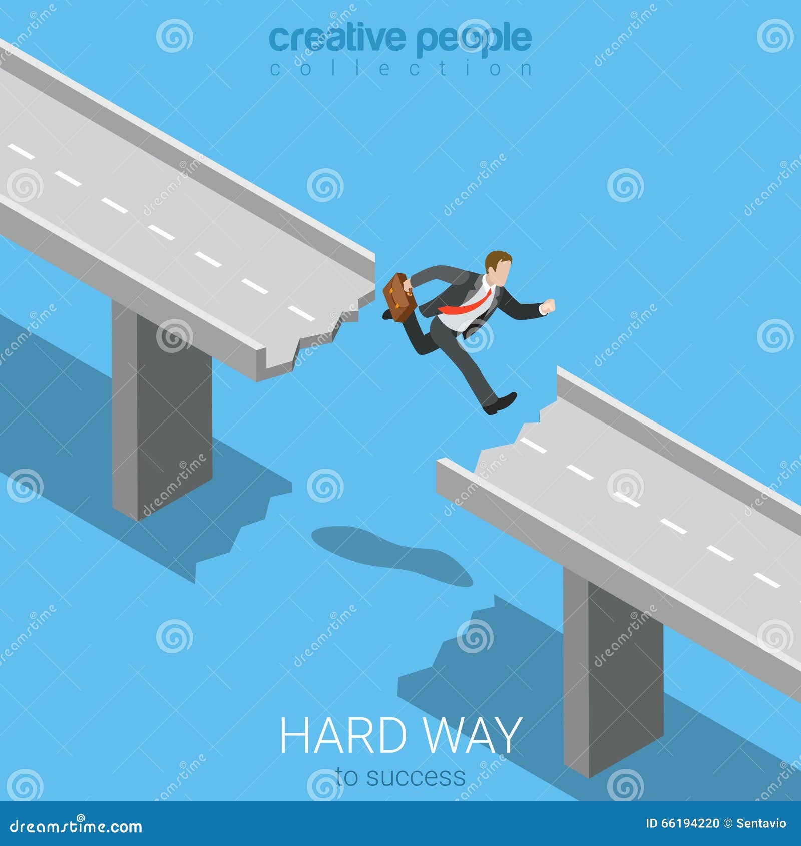 flat 3d isometric  way to success businessman jump abyss