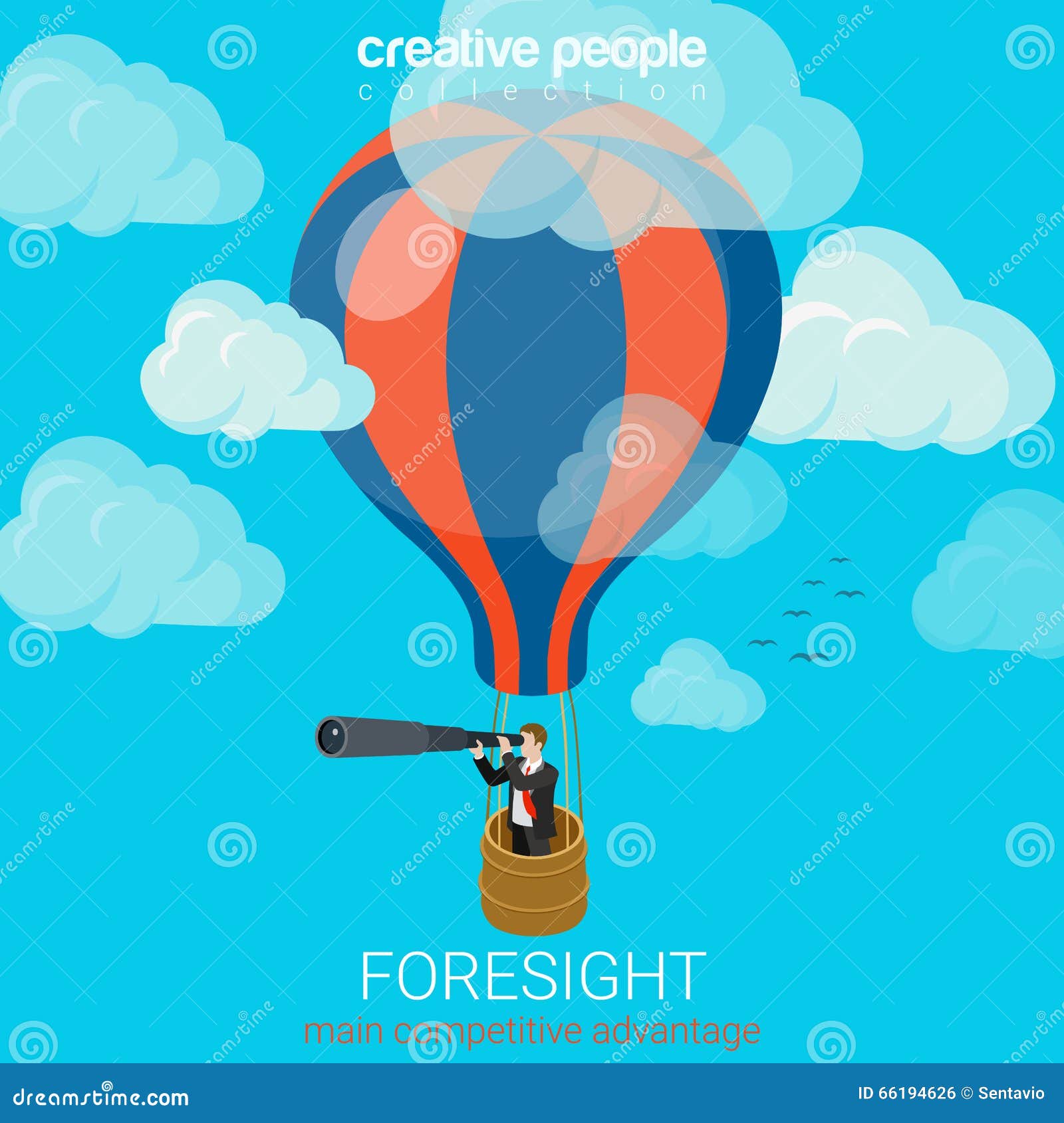 flat 3d  business foresight future balloon sky spyglass