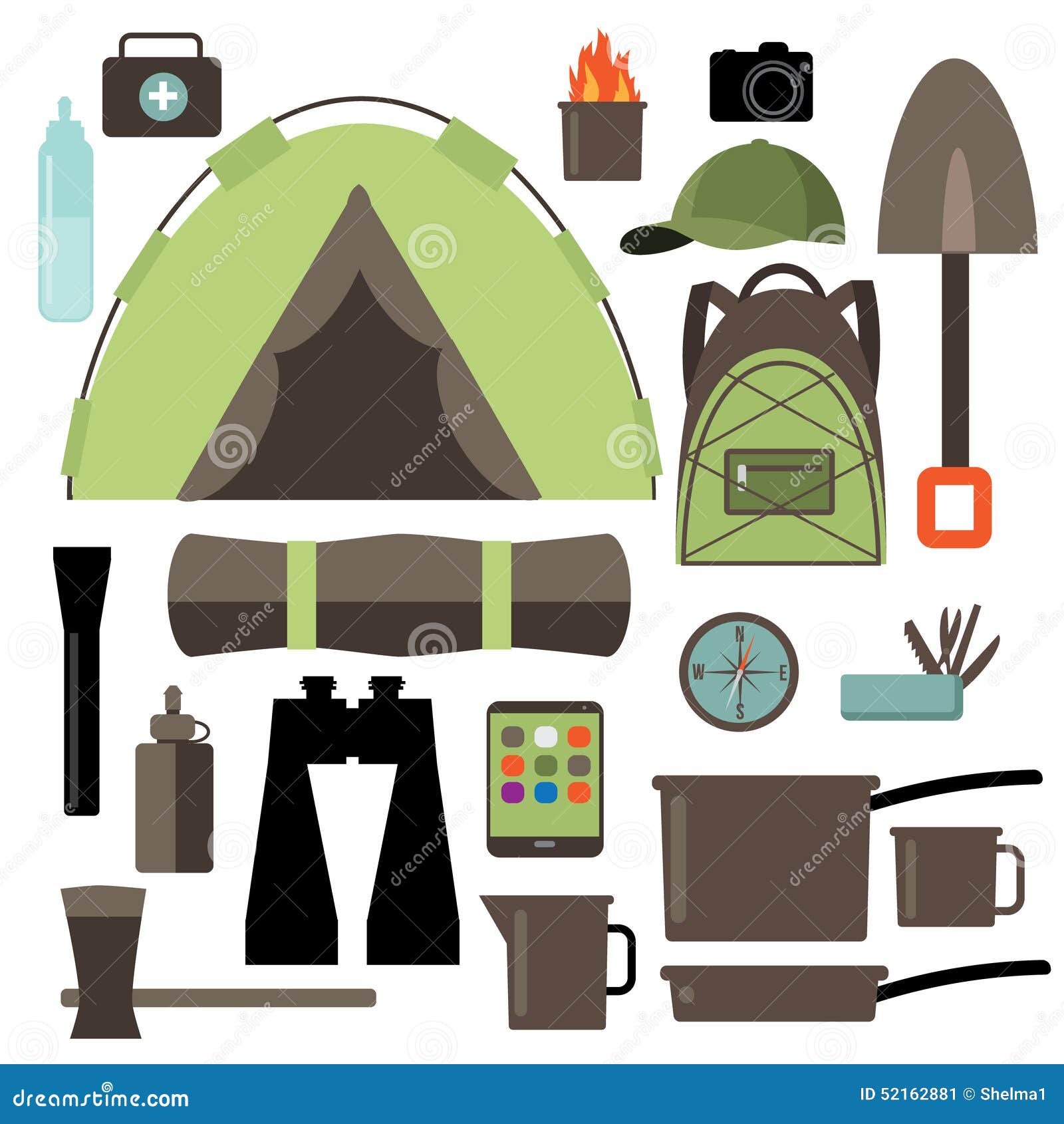 Camping Hiking Gear And Supplies Graphics Set Stock Illustration