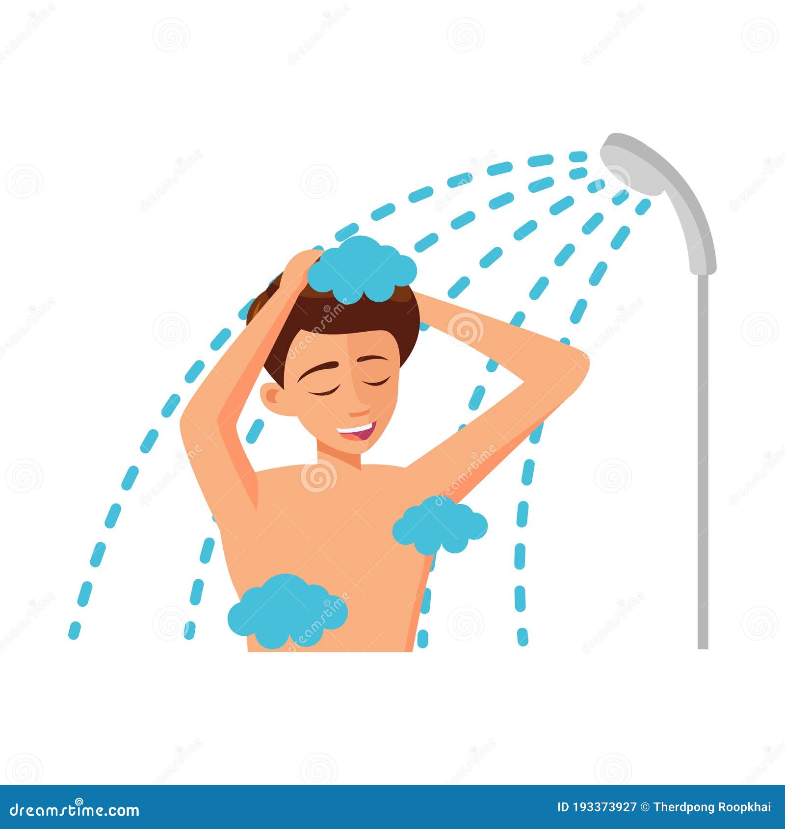 Flat Design Of Cartoon Character Of Man Take A Shower Stock Vector