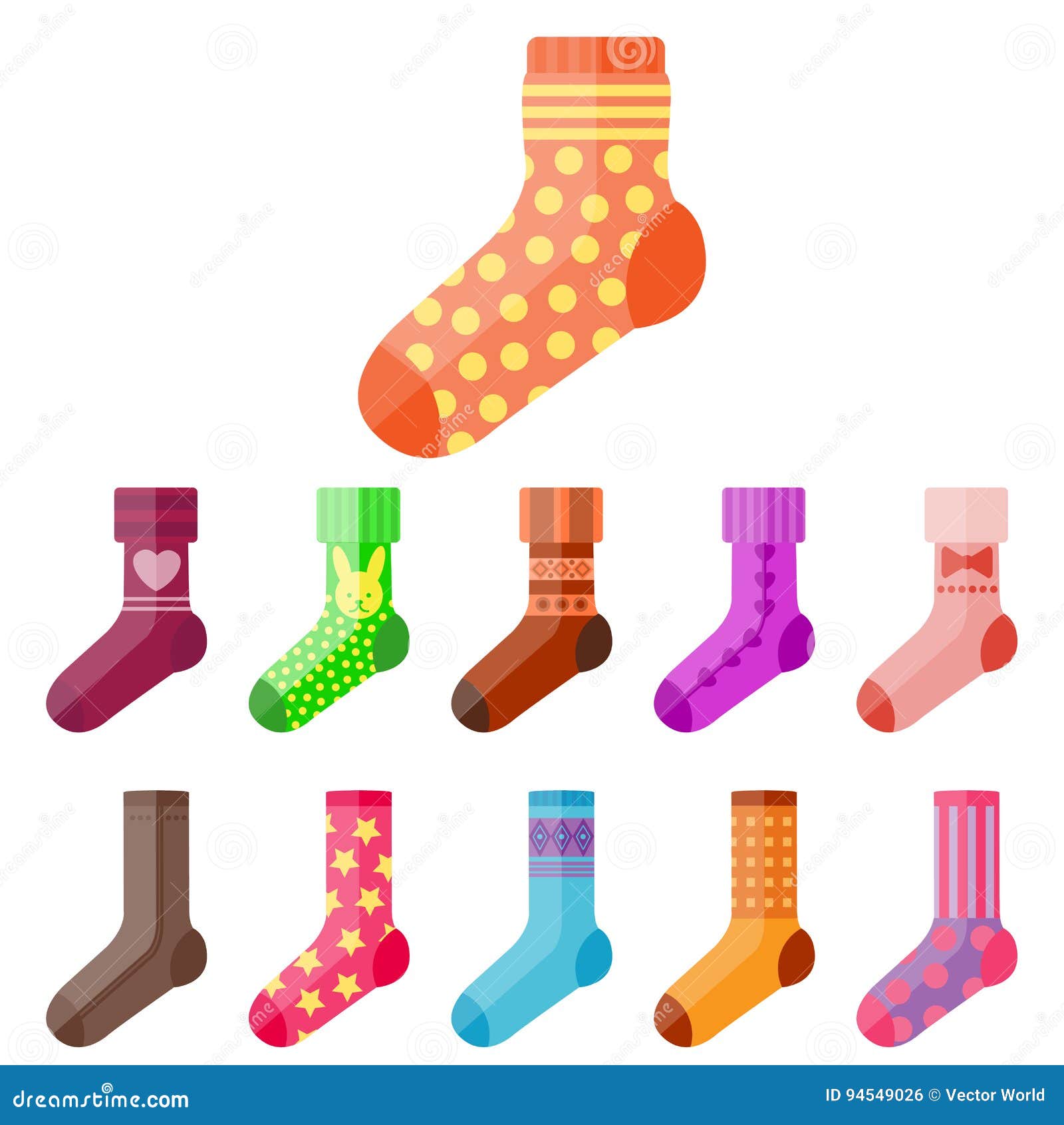 Flat Design Colorful Socks Set Vector Illustration Selection of Various ...