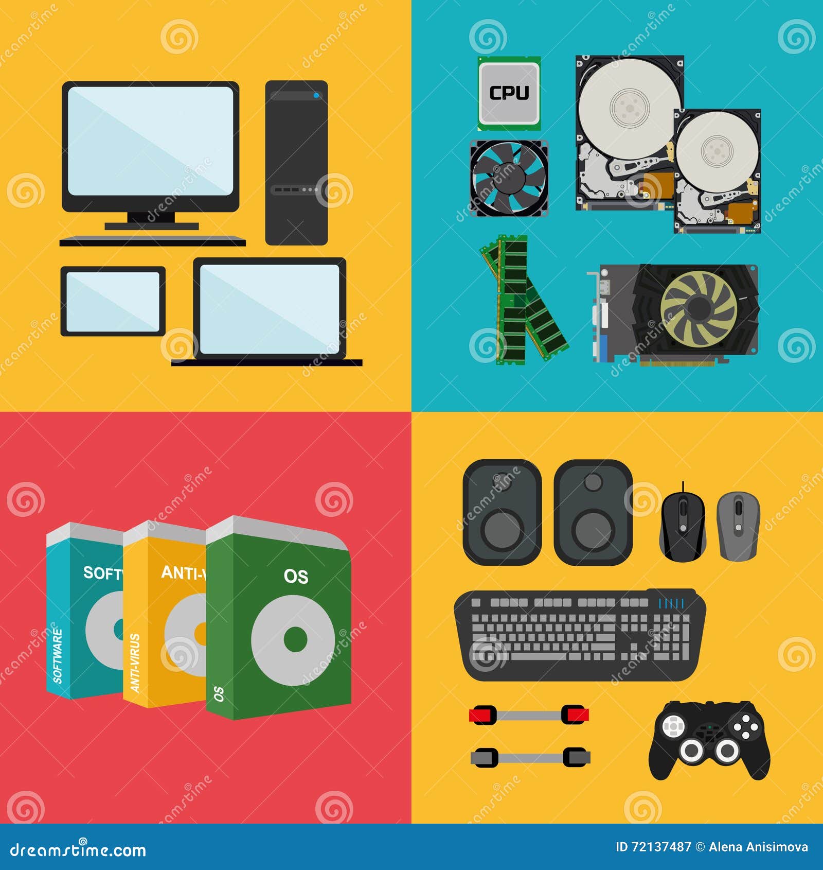 Flat Design Concept of Computer Store, Sale of Computers, Laptops