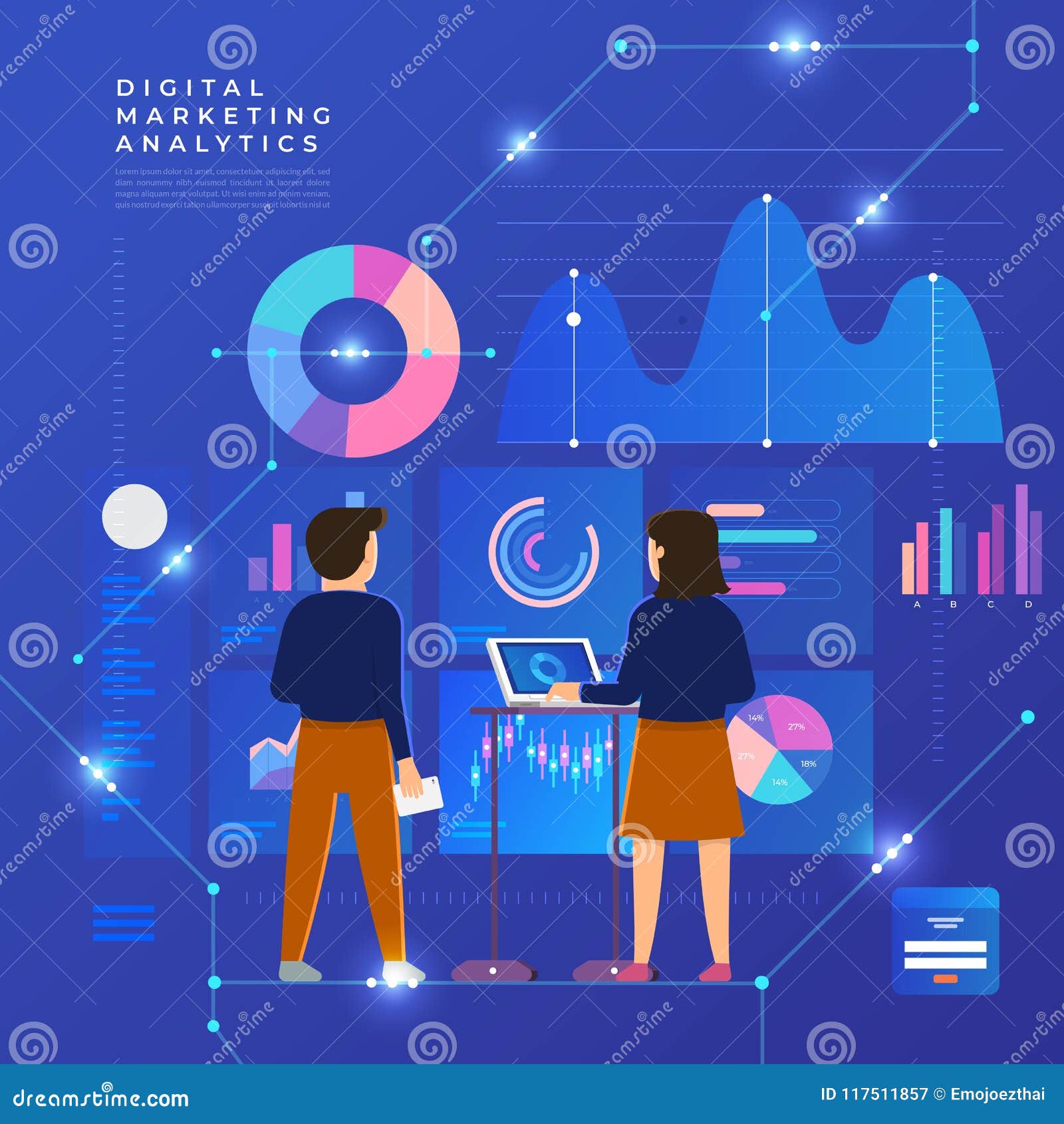 Flat Design Concept Data Analysis. Visualize with Graph and Char Stock ...