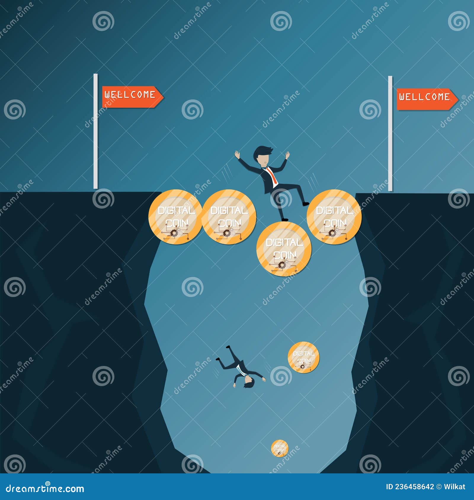 flat  of digital asset,young man fell into the ravine - 