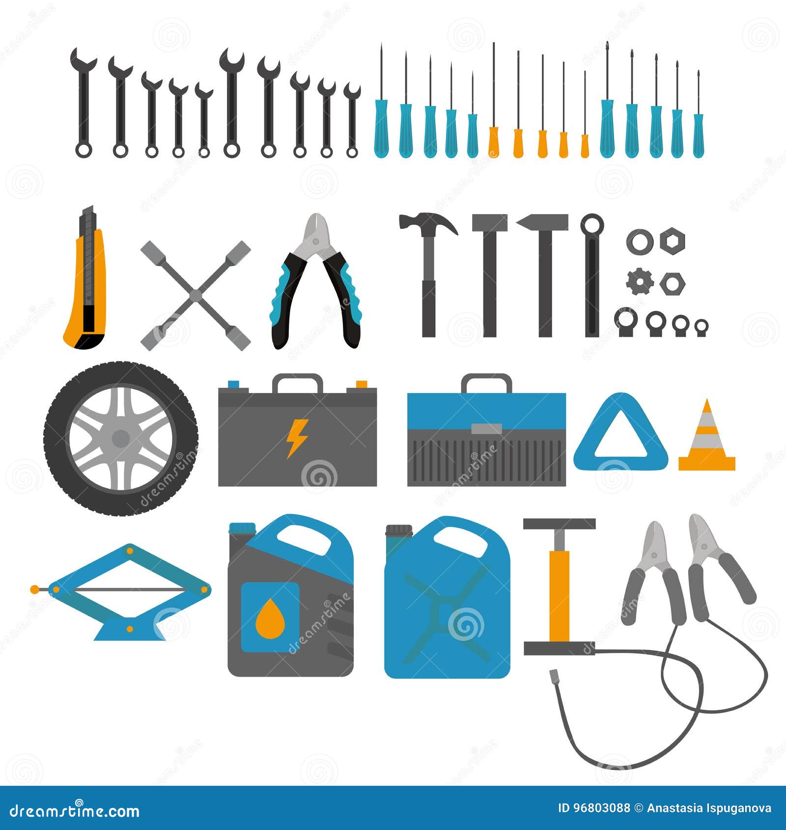 Flat Design Elements of Car Service and Diagnostic. Auto Mechanic Repair of  Machines. Mechanic Tools and Equipment Set. Stock Illustration -  Illustration of machine, business: 96803088