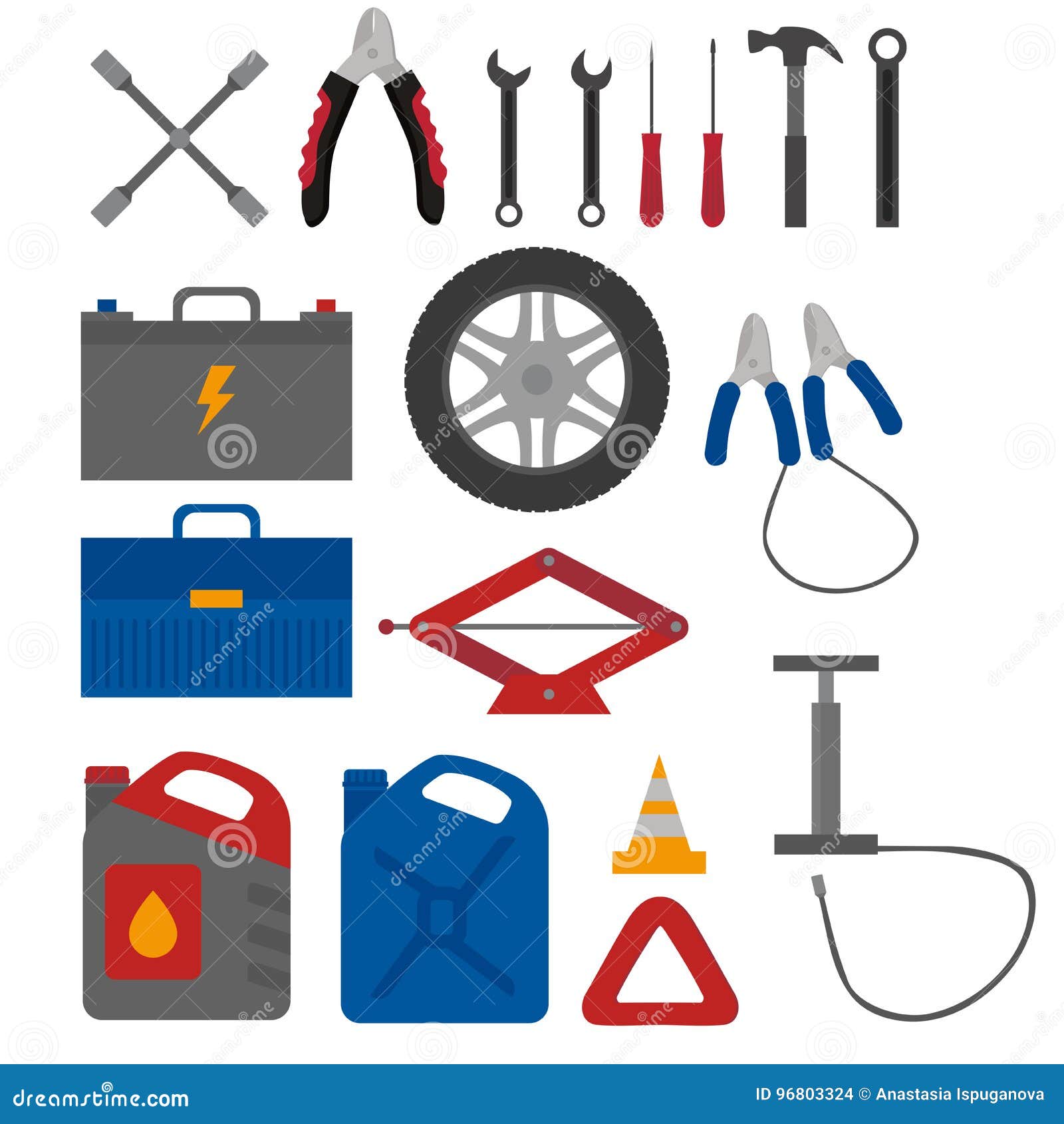 Flat Design Elements of Car Service and Diagnostic. Auto Mechanic