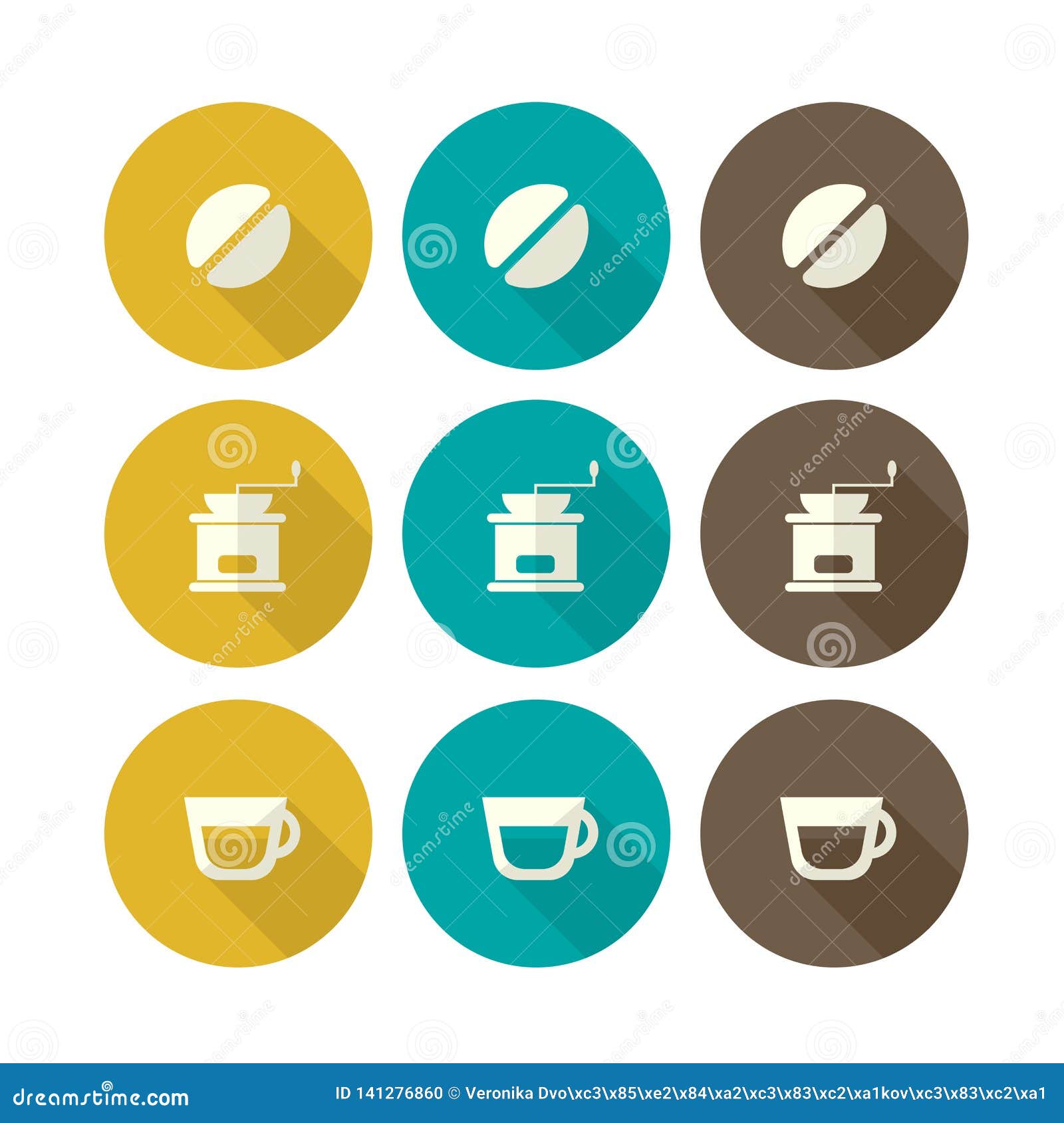 Flat Design Icons with the Theme of Coffee Preparation. Coffee Bean