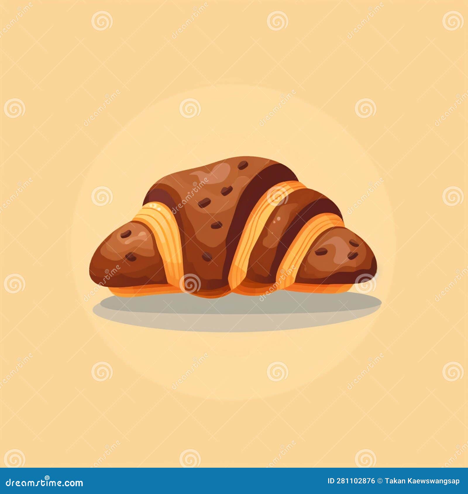 Flat Design Illustration of a Chocolate Croissant Generative Ai