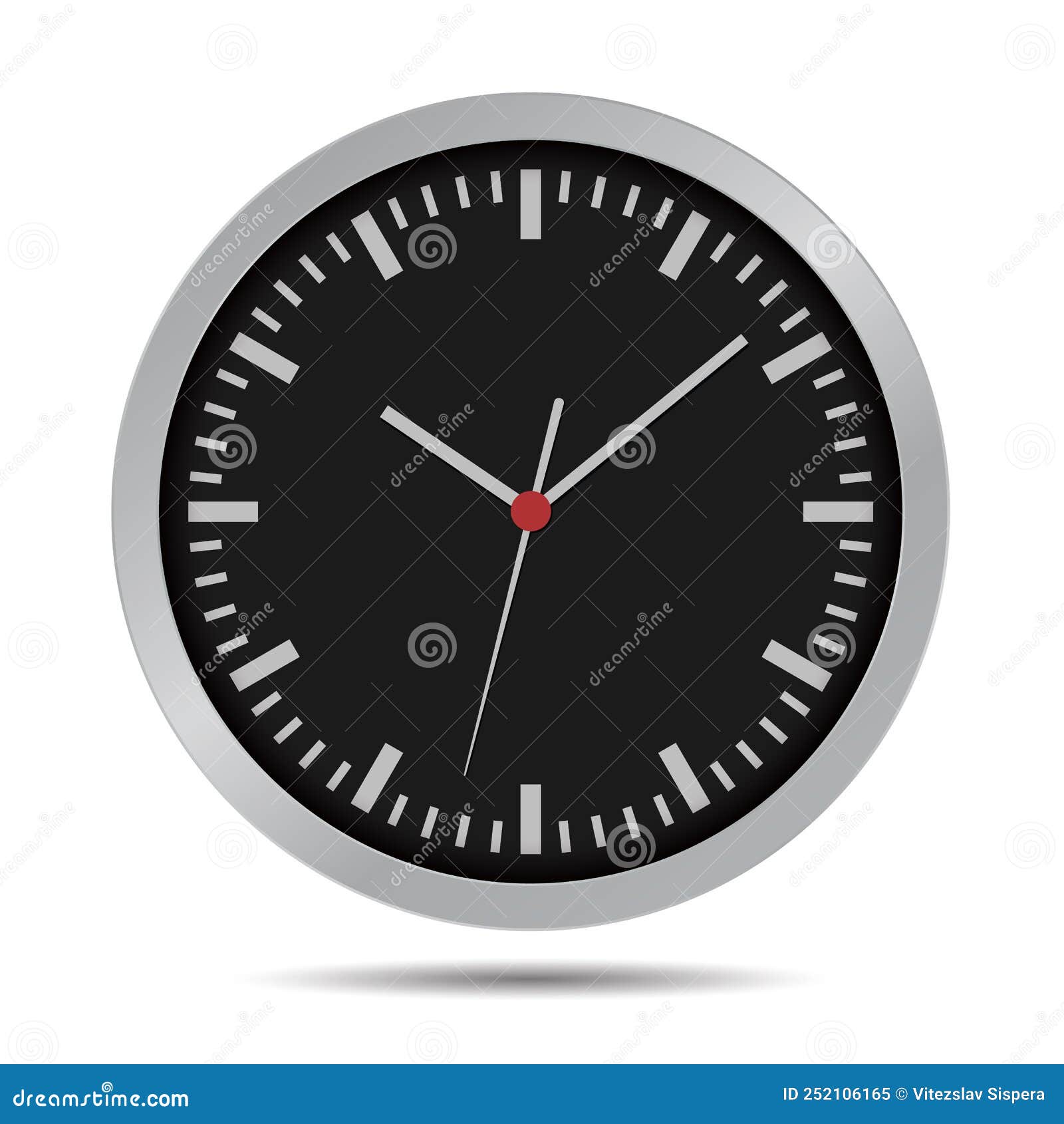 Flat Design Illustration of a Dark Wall Clock. Circular Clock Face with